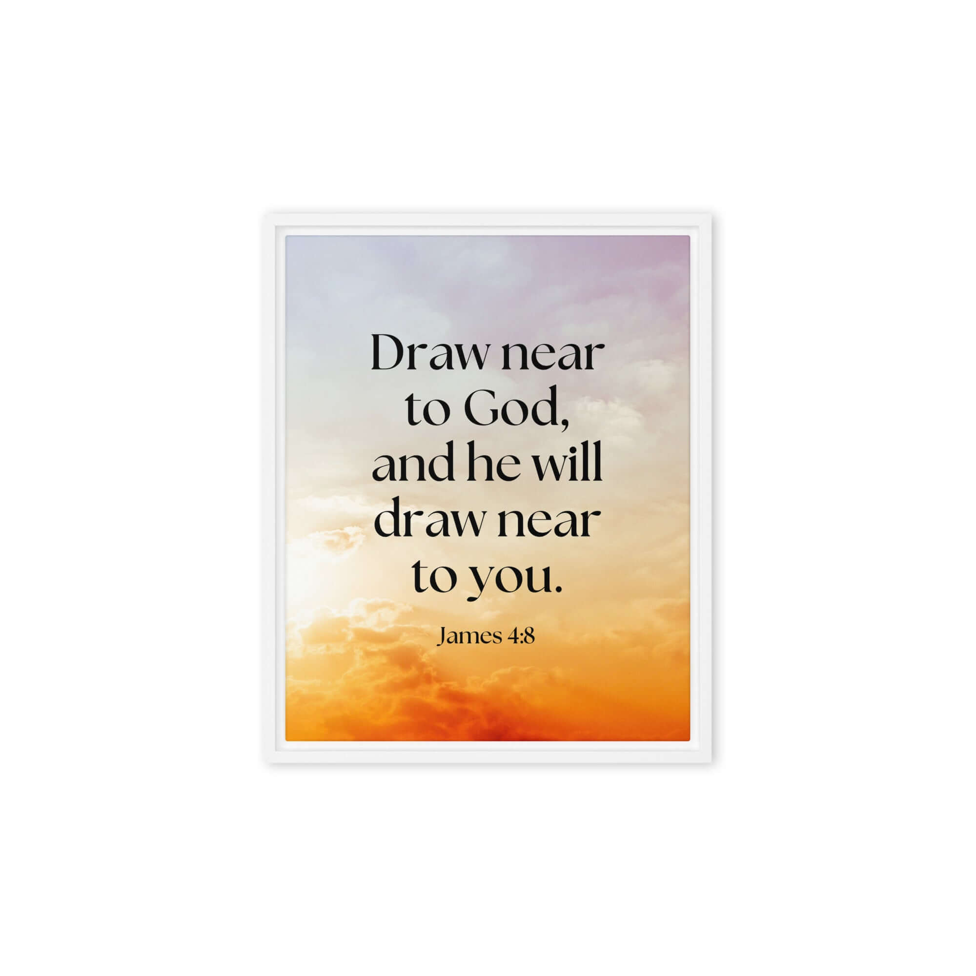 James 4:8 Bible Verse, he will draw Framed Canvas Print Wall Art White 8″×10″