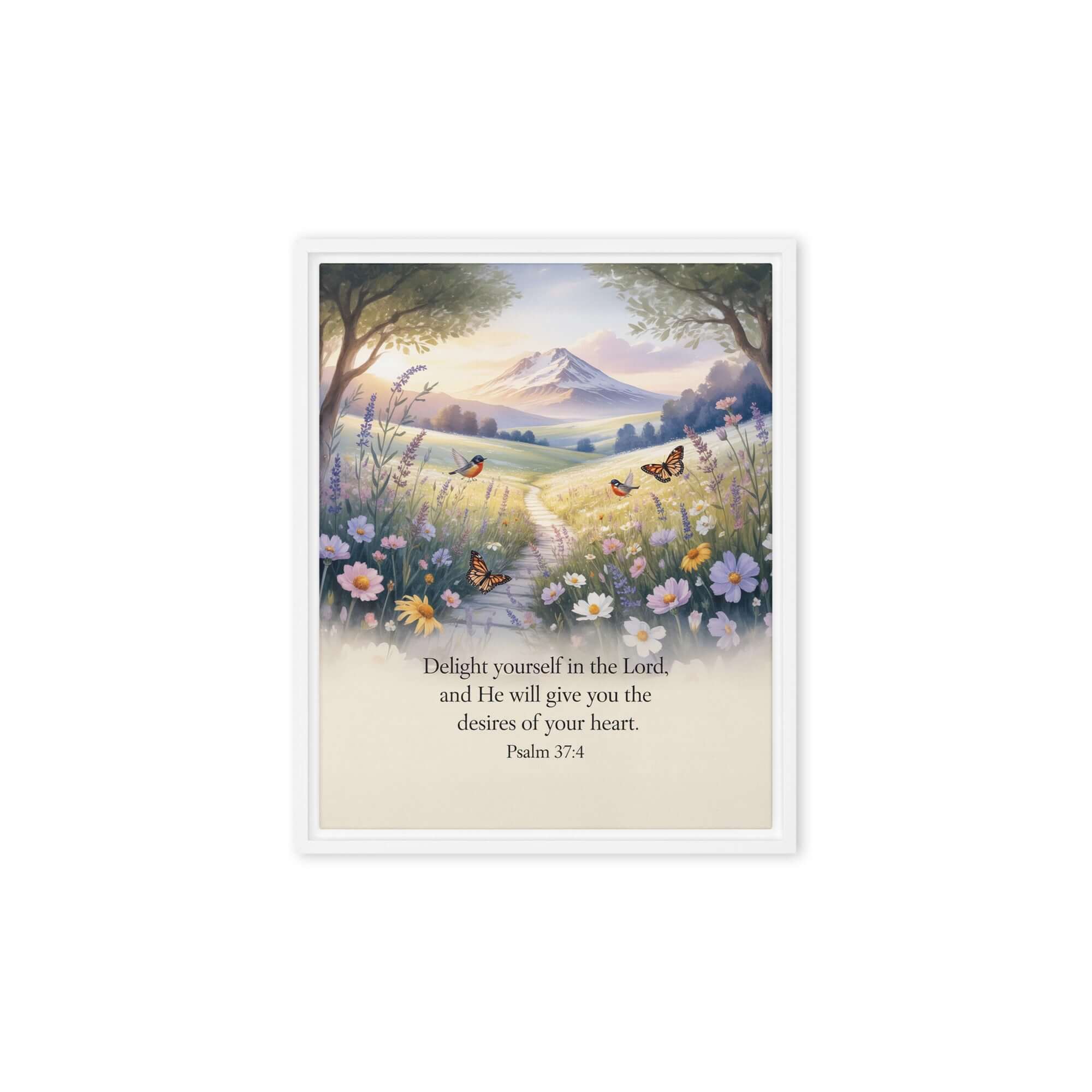 Psalm 37:4 Bible Verse, Delight Framed Canvas White 8″×10″