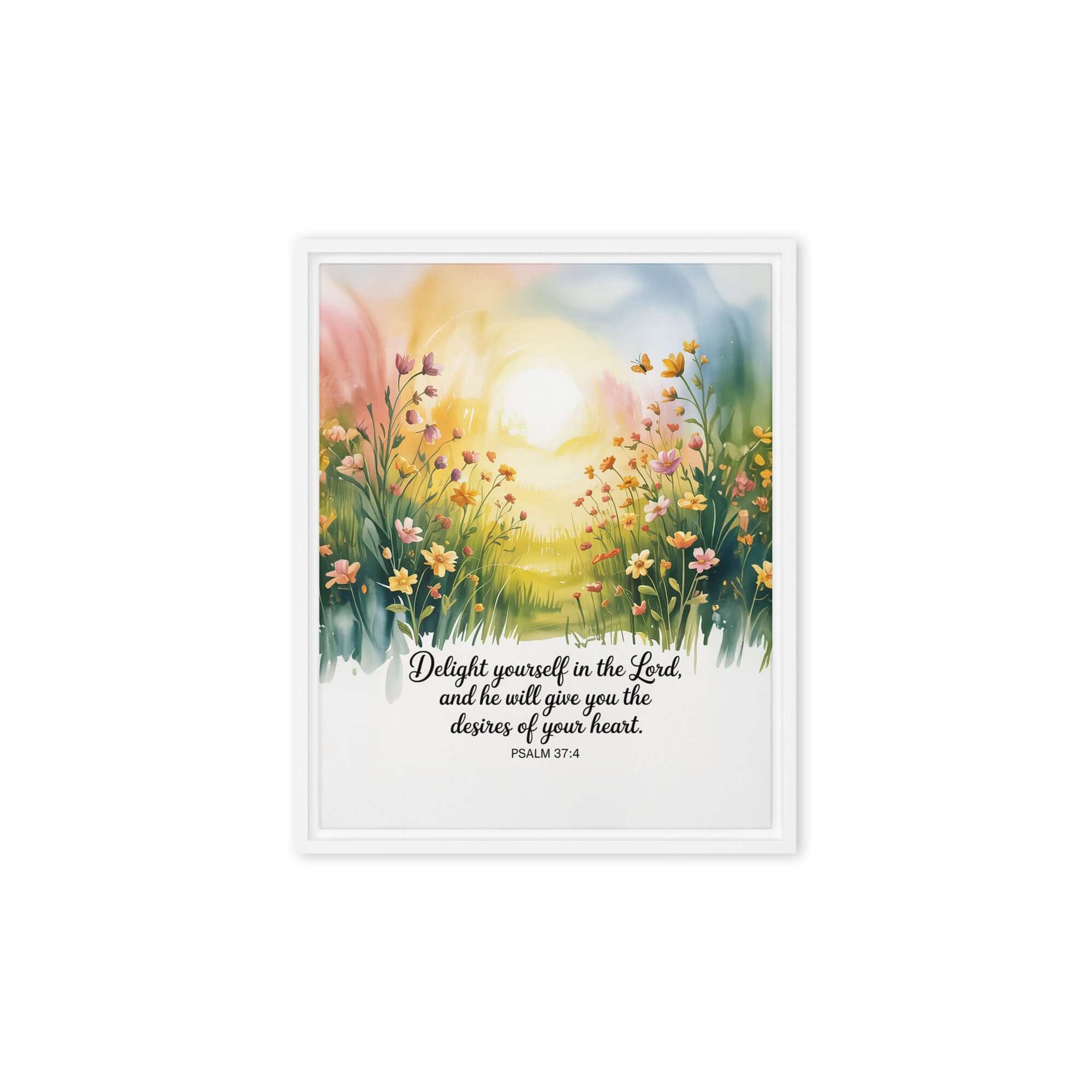 Psalm 37:4 Bible Verse, will give Framed Canvas White 8″×10″