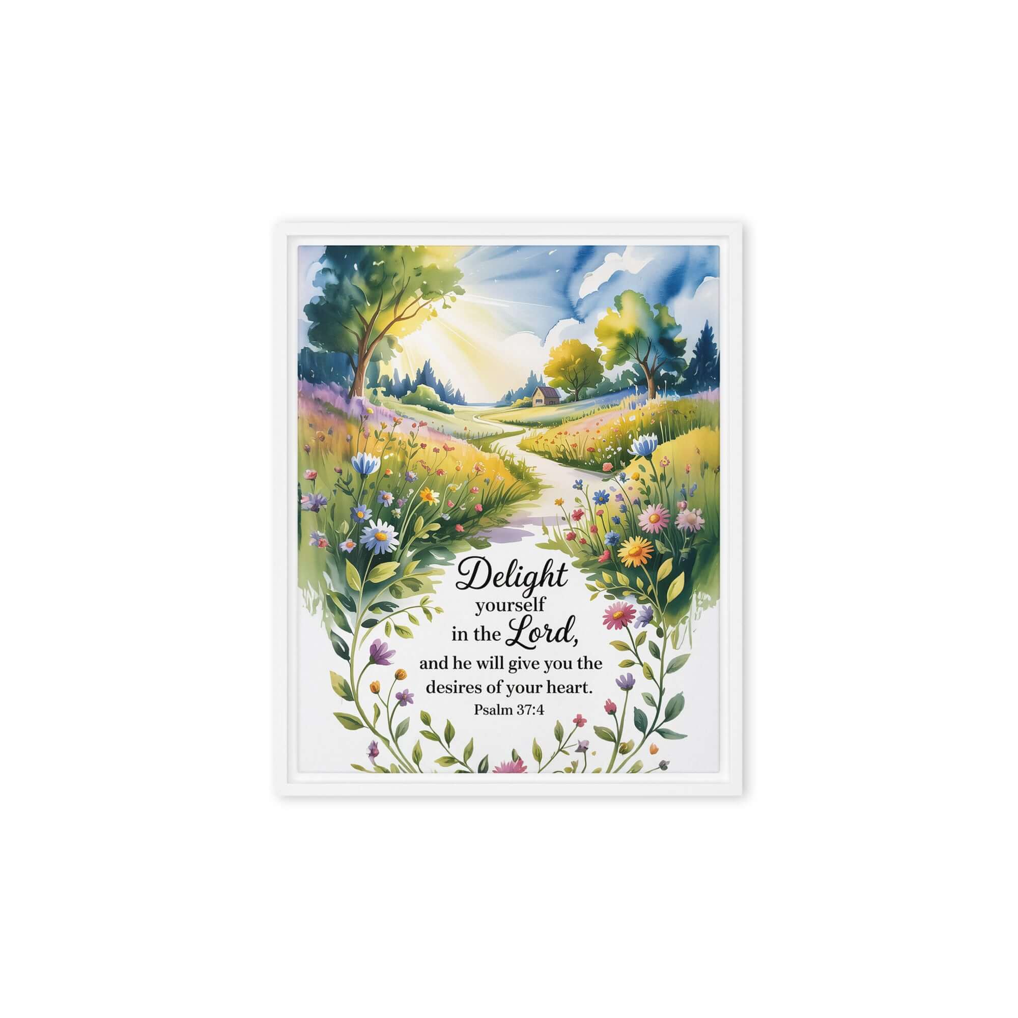 Psalm 37:4 Bible Verse, desires Framed Canvas White 8″×10″