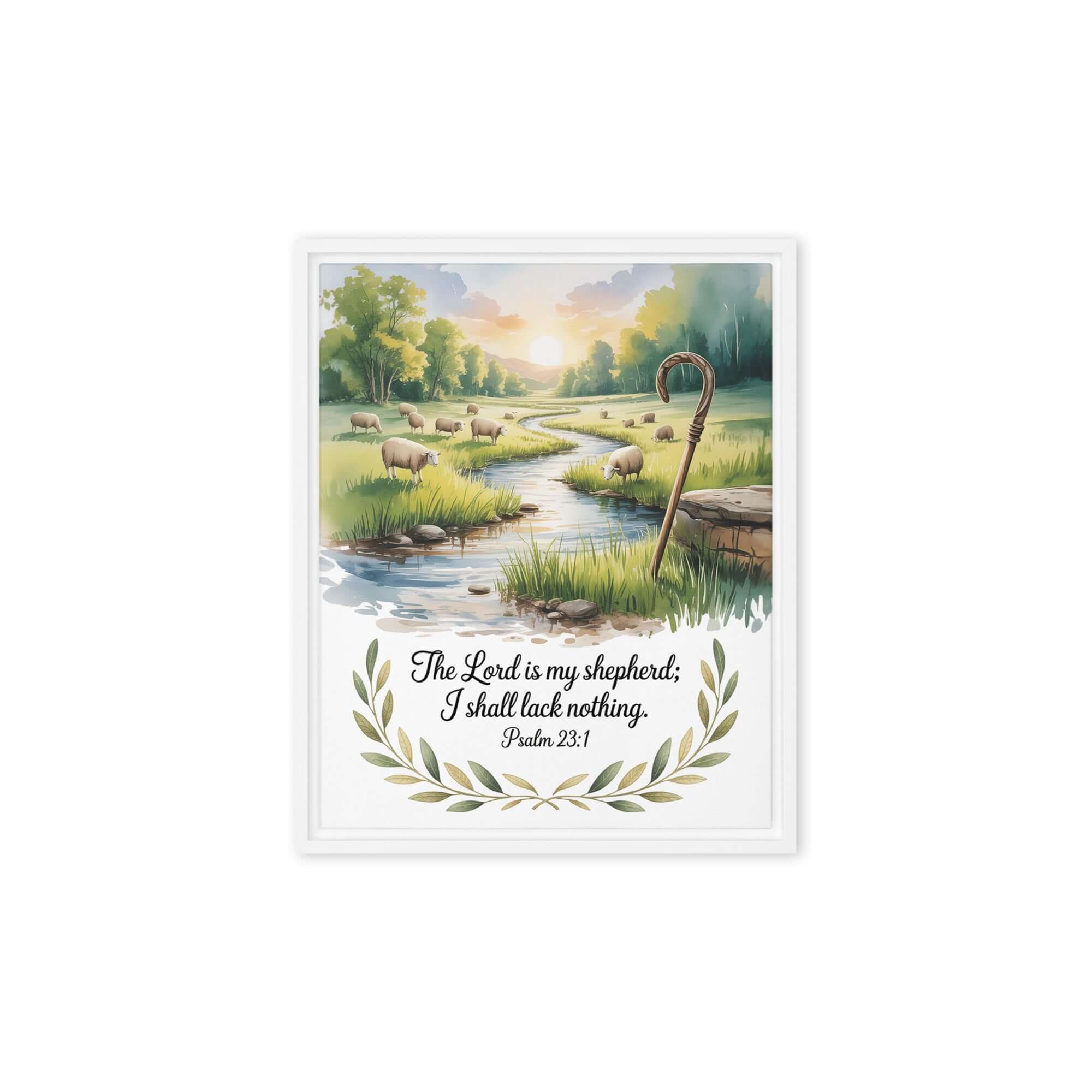 Psalm 23:1 Bible Verse, is my Framed Canvas White 8″×10″