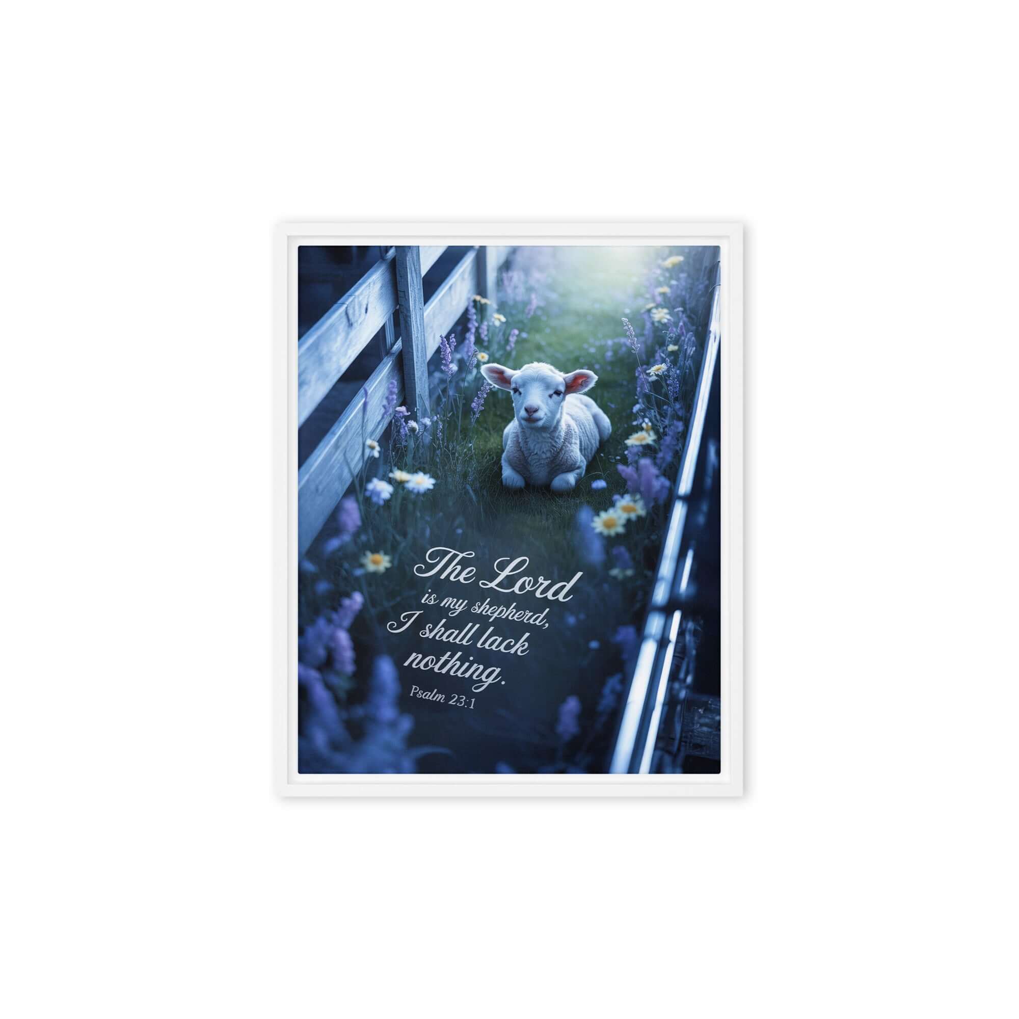 Psalm 23:1 Bible Verse, Shepherd Framed Canvas White 8″×10″
