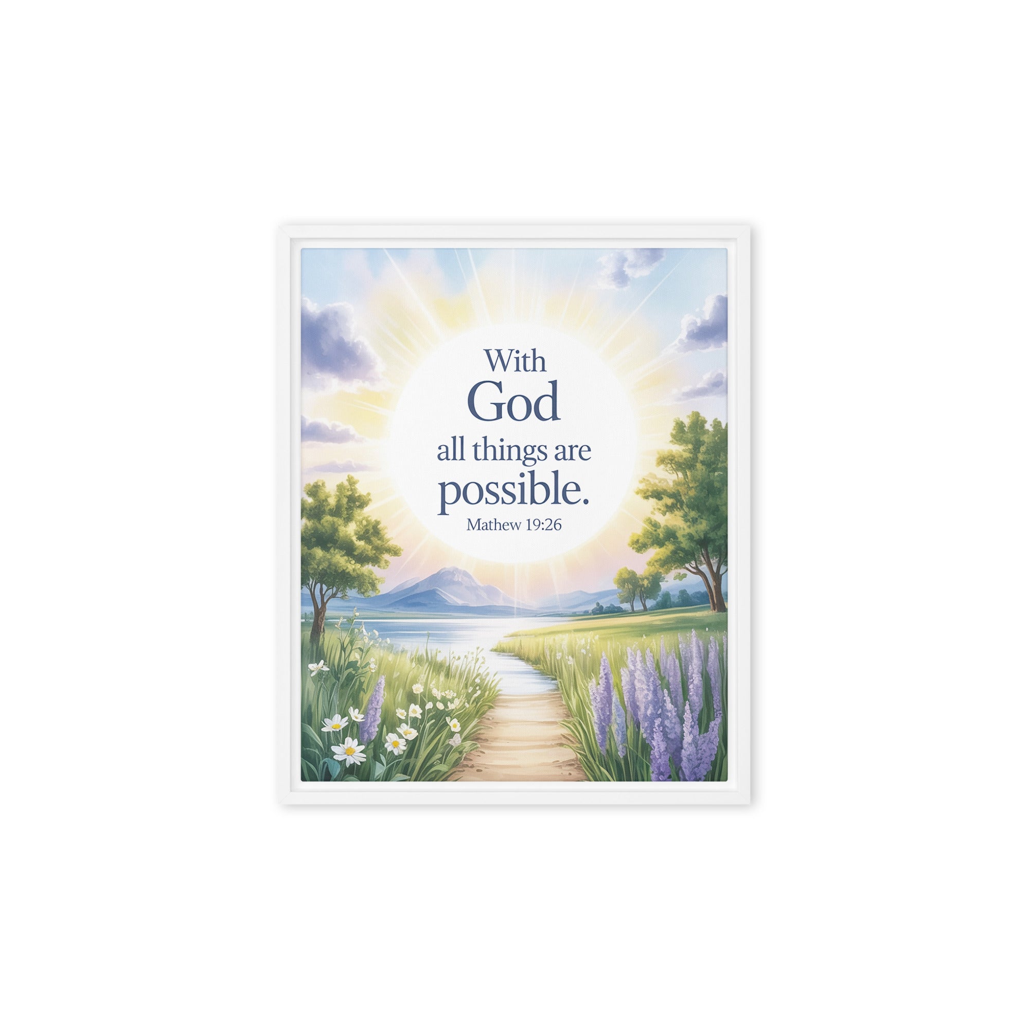Matthew 19:26 Bible Verse Looking at Framed Canvas White 8″×10″