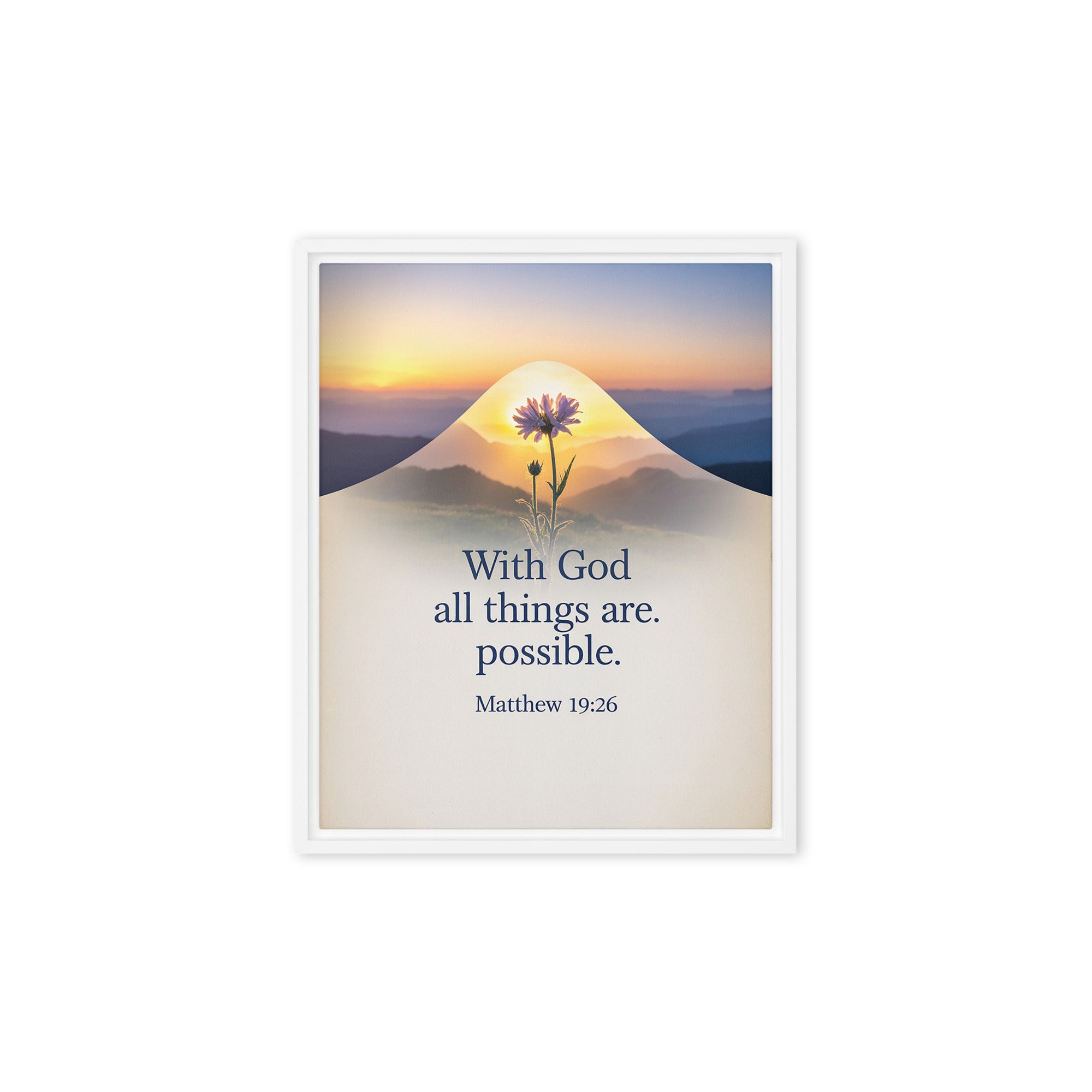 Matthew 19:26 Bible Verse at them Framed Canvas White 8″×10″