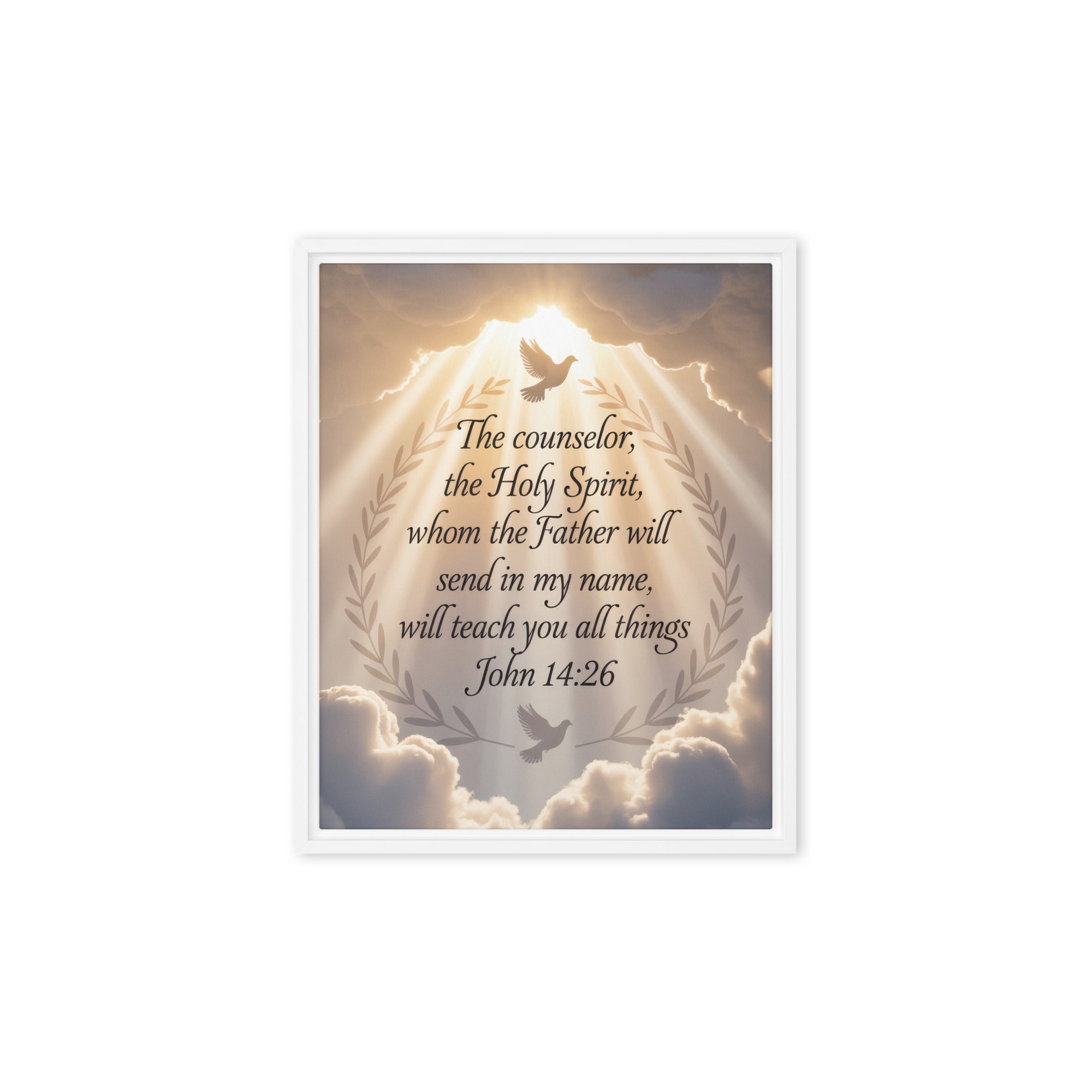 John 14:26 Bible Verse Counselor Framed Canvas White 8″×10″