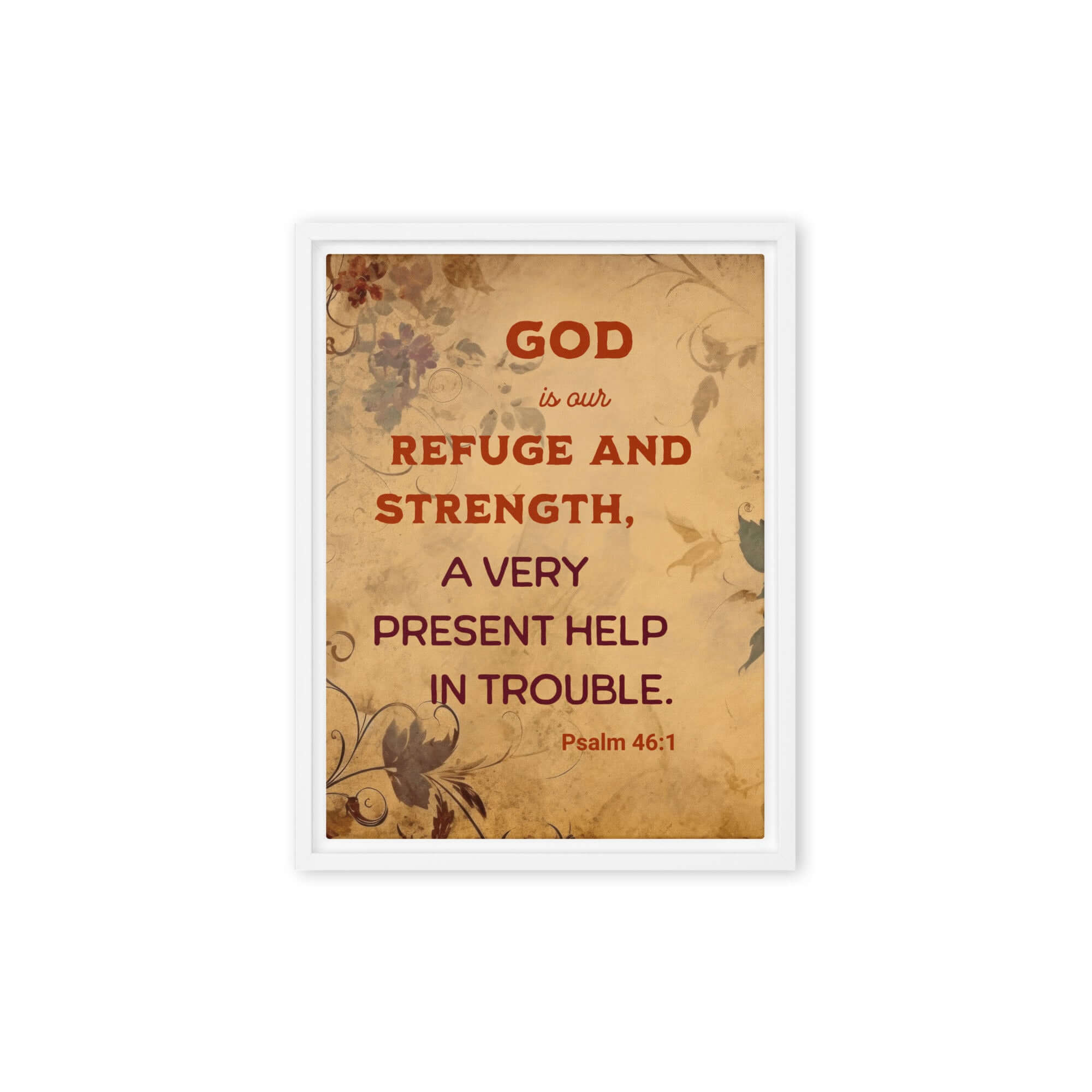 Psalm 46:1 Bible Verse, God is Our Refuge Framed Canvas Print Wall Art White 9″×12″