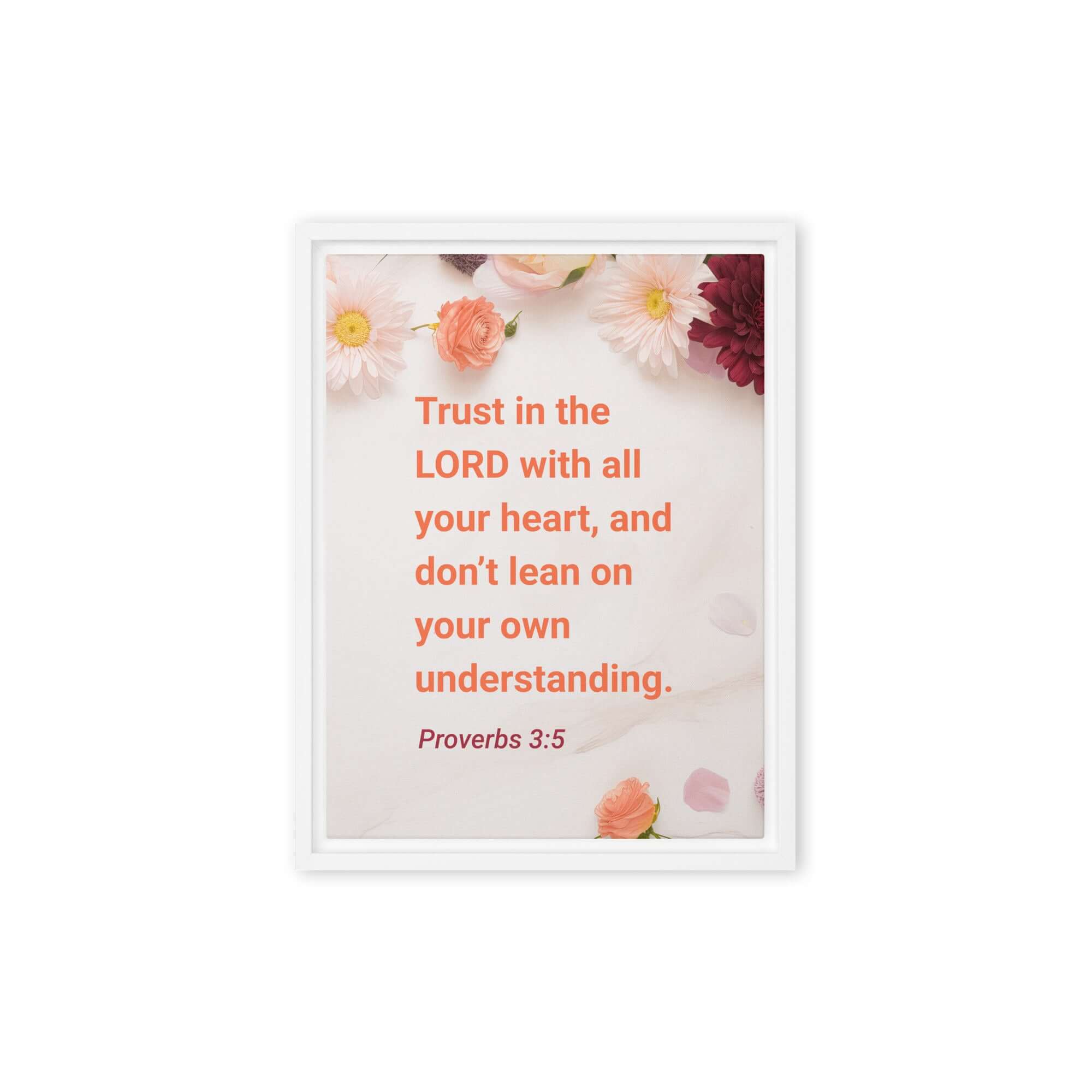 Proverbs 3:5 Bible Verse, Trust in the LORD Framed Canvas Print Wall Art White 9″×12″