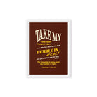Matthew 11:29-30 Bible Verse, learn from me Framed Canvas Print Wall Art White 9″×12″
