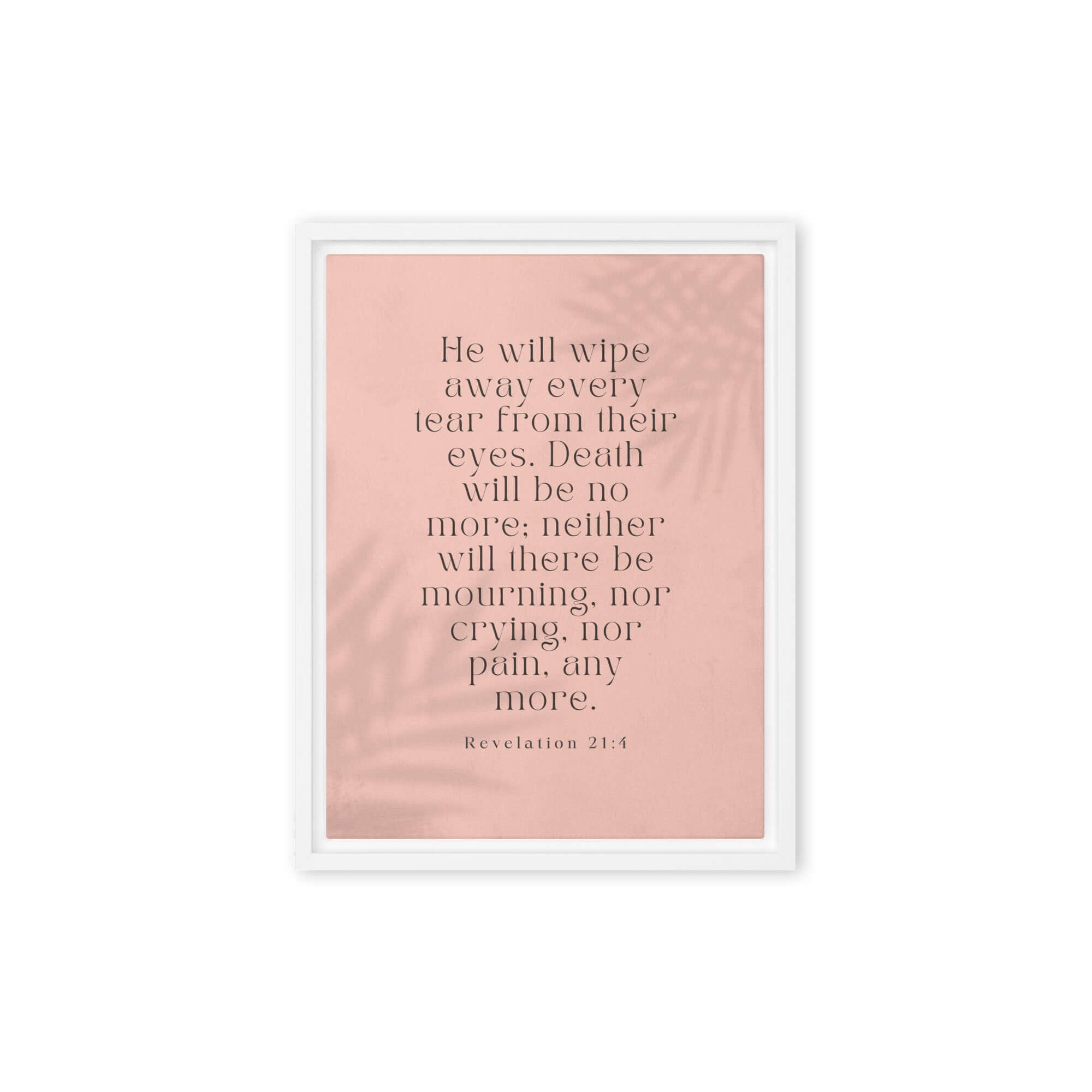 Revelation 21:4 Bible Verse, their eyes Framed Canvas Print Wall Art White 9″×12″