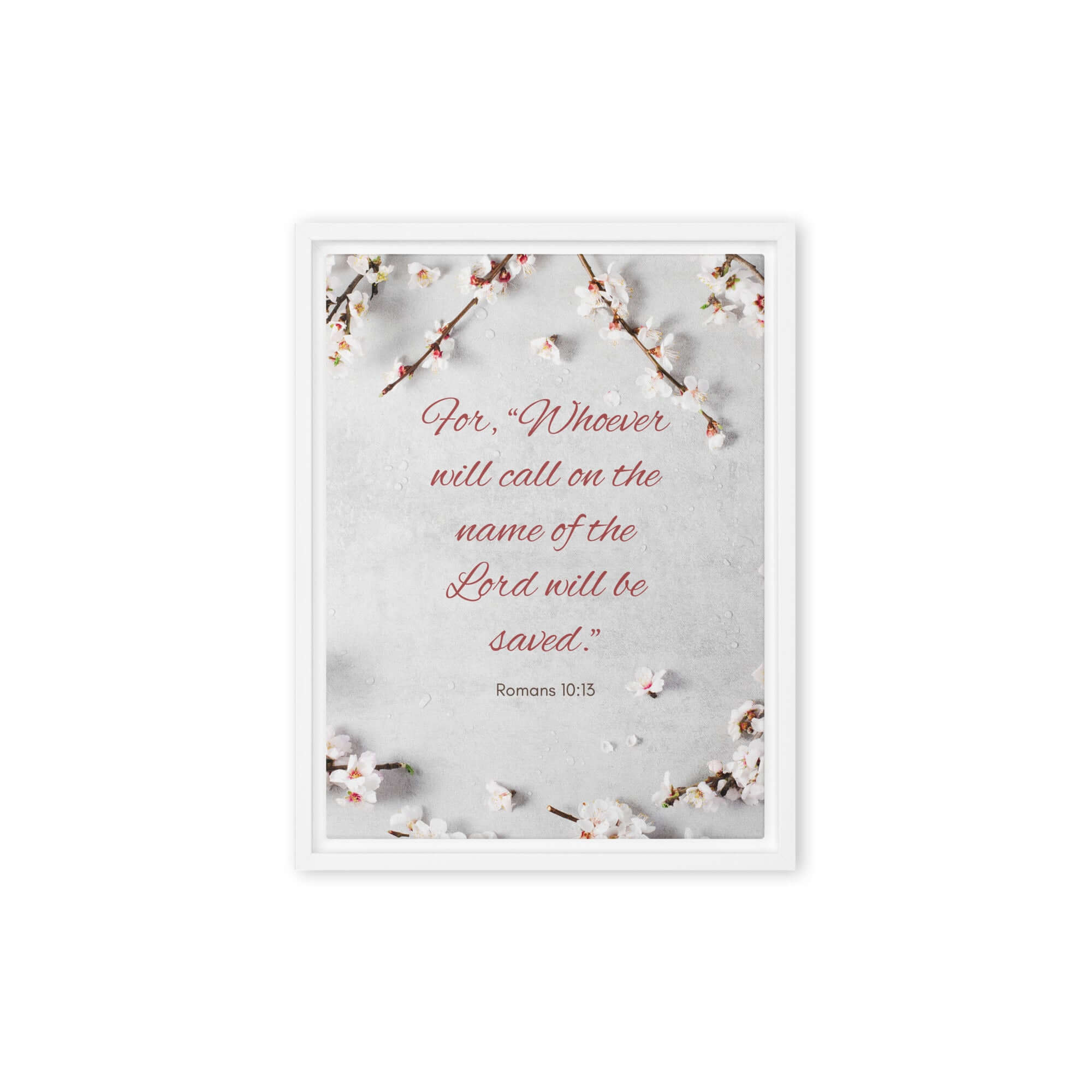Romans 10:13 Bible Verse, the Lord Framed Canvas Print Wall Art White 9″×12″