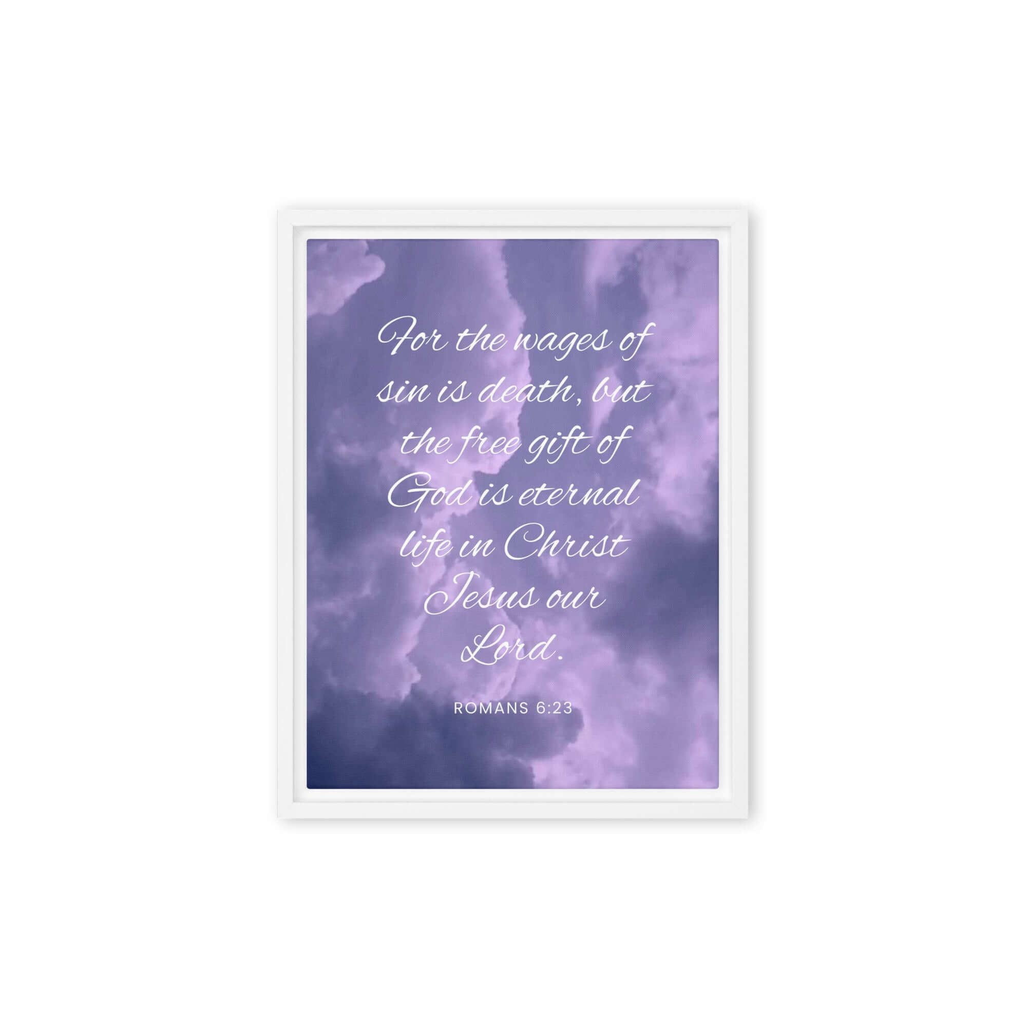 Romans 6:23 Bible Verse, free gift Framed Canvas Print Wall Art White 9″×12″