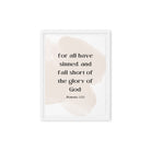 Romans 3:23 Bible Verse, fall short Framed Canvas Print Wall Art White 9″×12″
