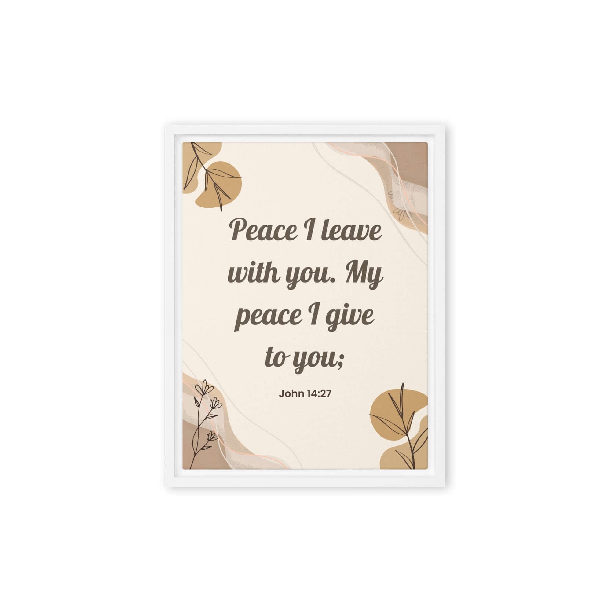 John 14:27 Bible Verse, Peace I Framed Canvas Print Wall Art White 9″×12″