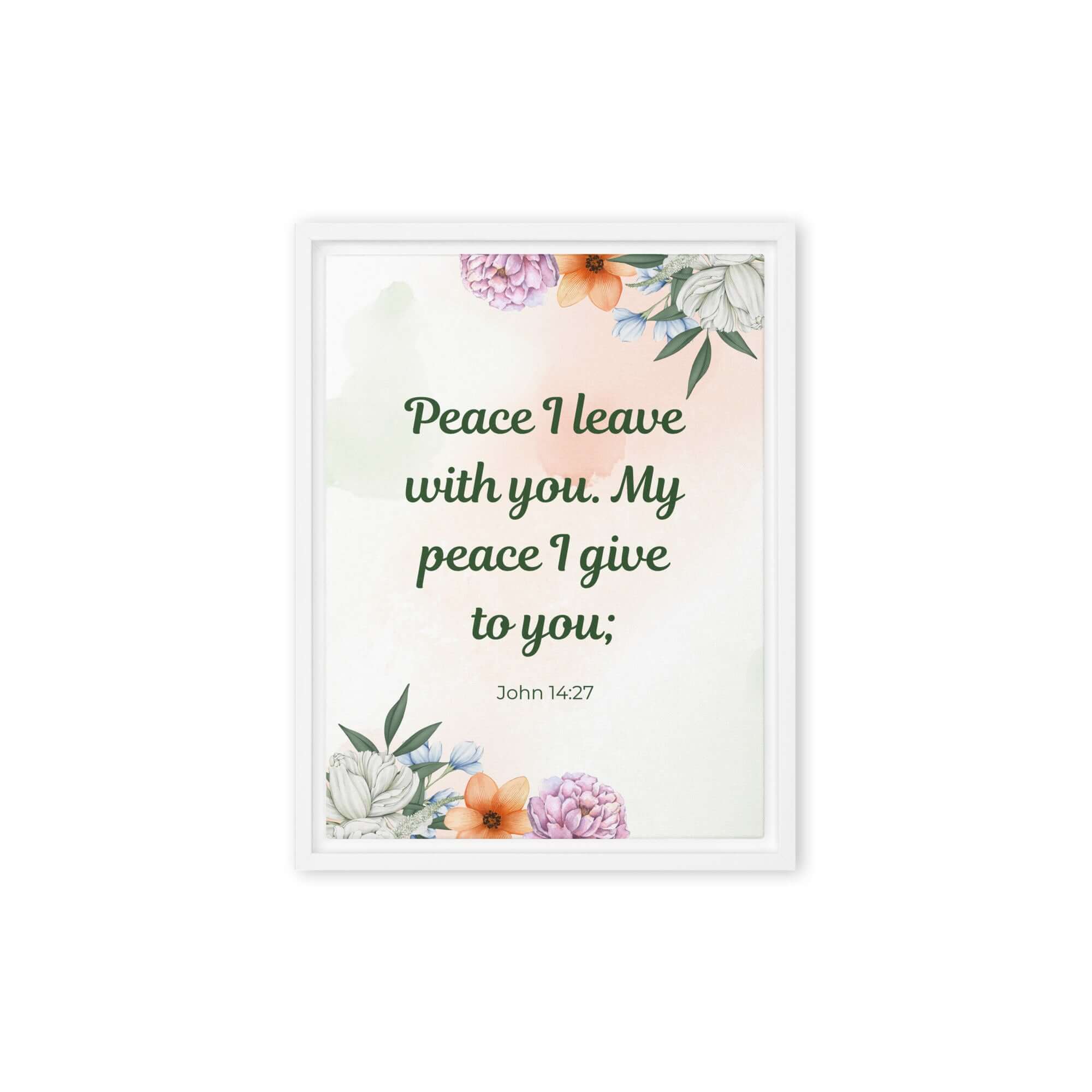John 14:27 Bible Verse, with you Framed Canvas Print Wall Art White 9″×12″