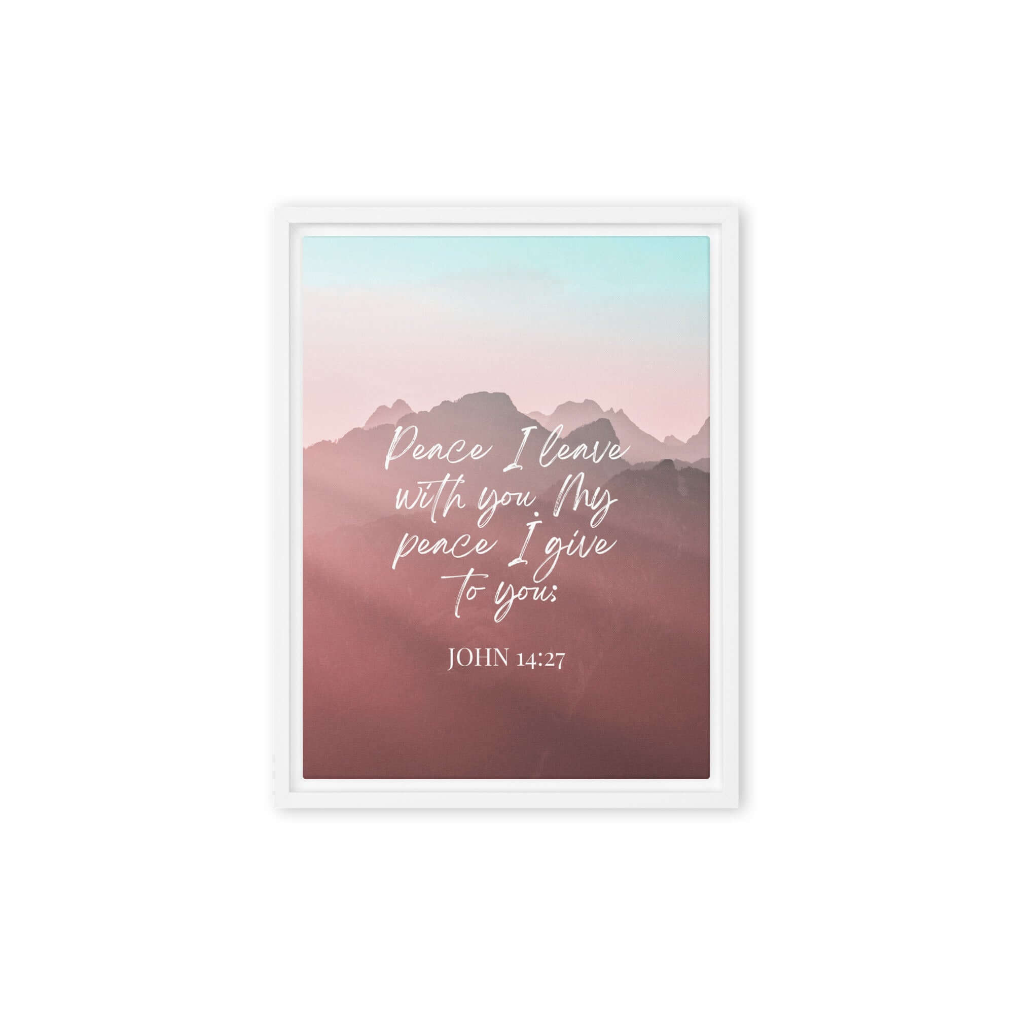 John 14:27 Bible Verse, I give you Framed Canvas Print Wall Art White 9″×12″