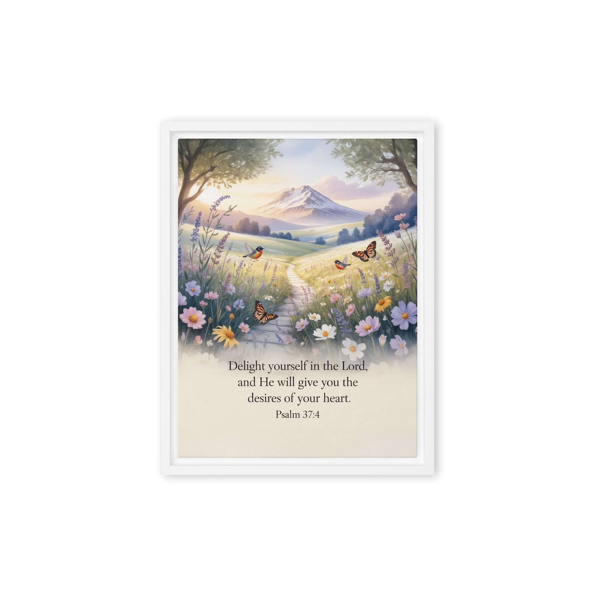 Psalm 37:4 Bible Verse, Delight Framed Canvas White 9″×12″