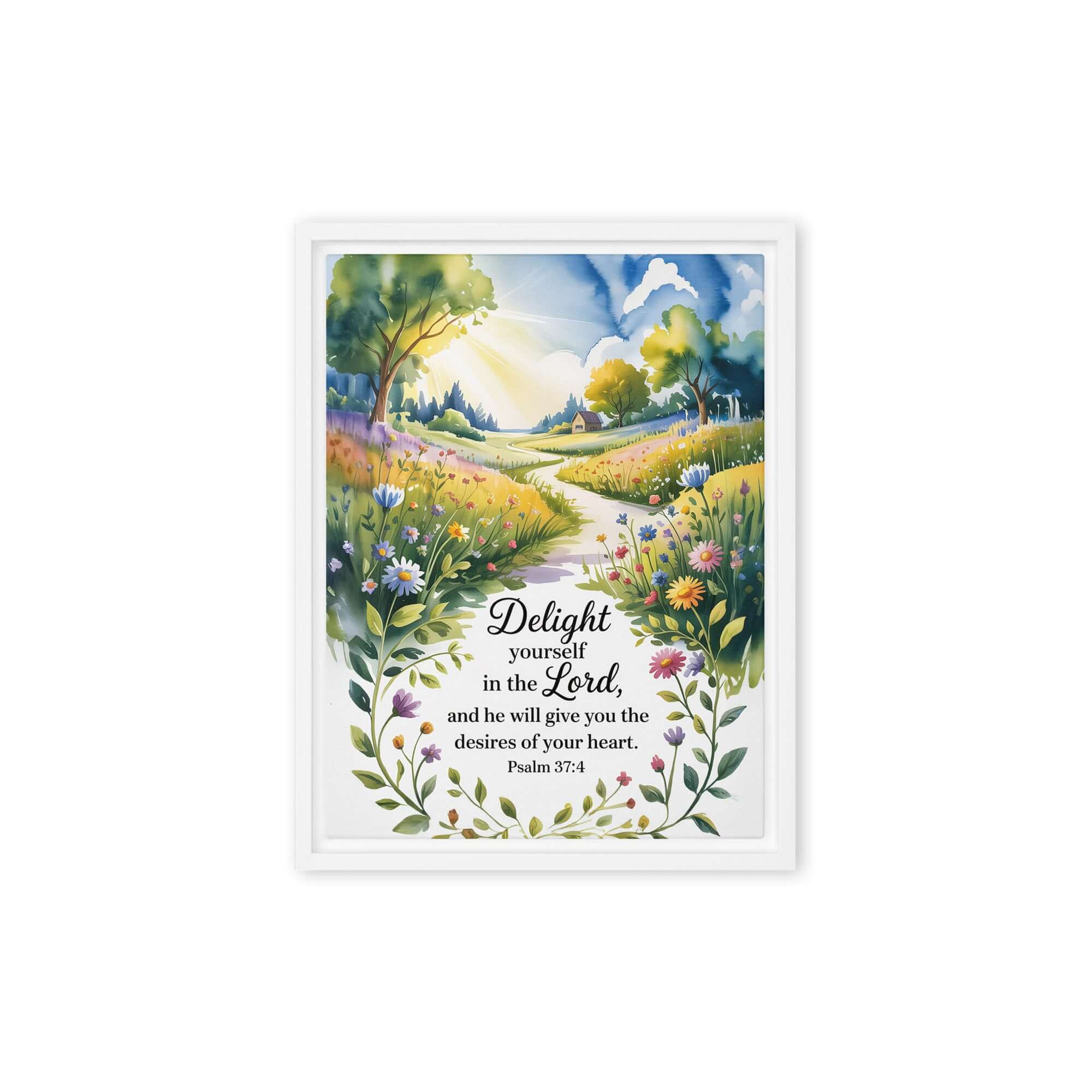 Psalm 37:4 Bible Verse, desires Framed Canvas White 9″×12″
