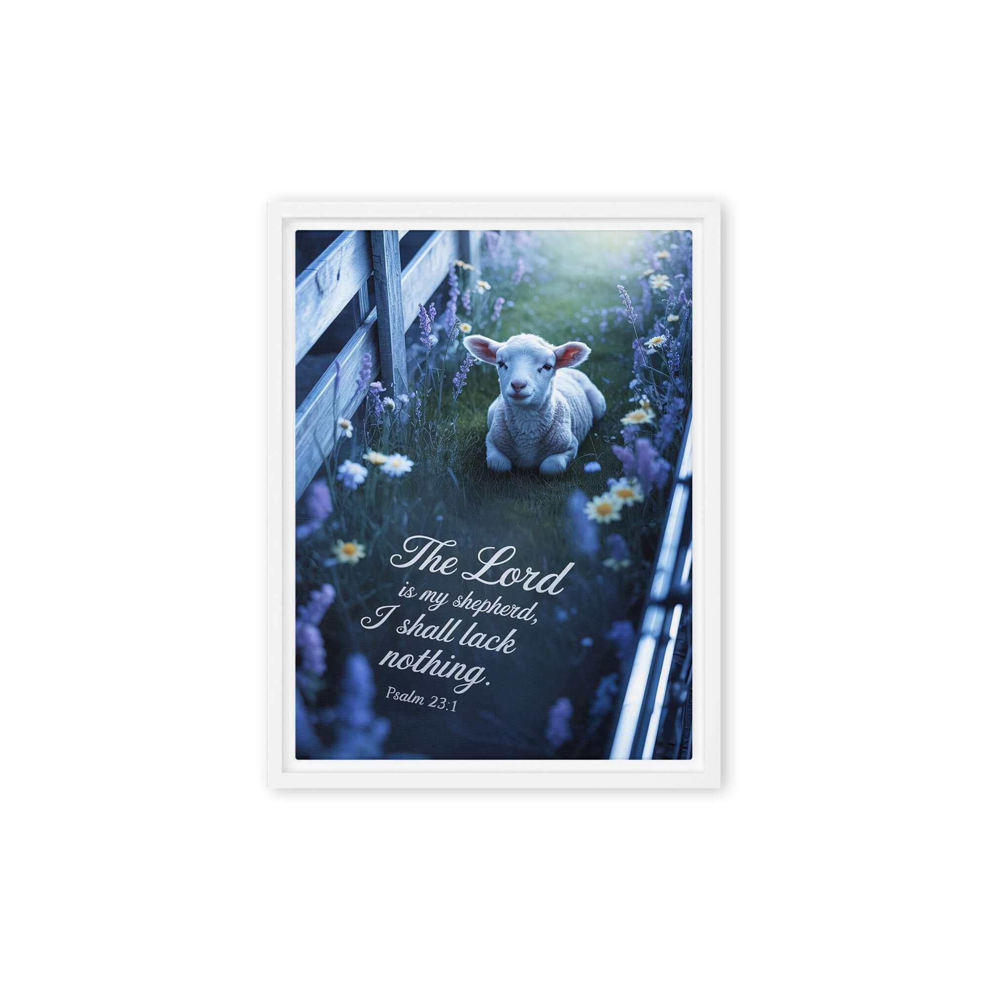 Psalm 23:1 Bible Verse, Shepherd Framed Canvas White 9″×12″