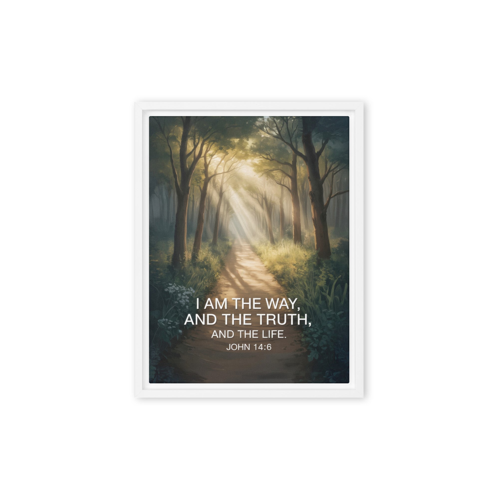 John 14:6 Bible Verse I Am Framed Canvas White 9″×12″