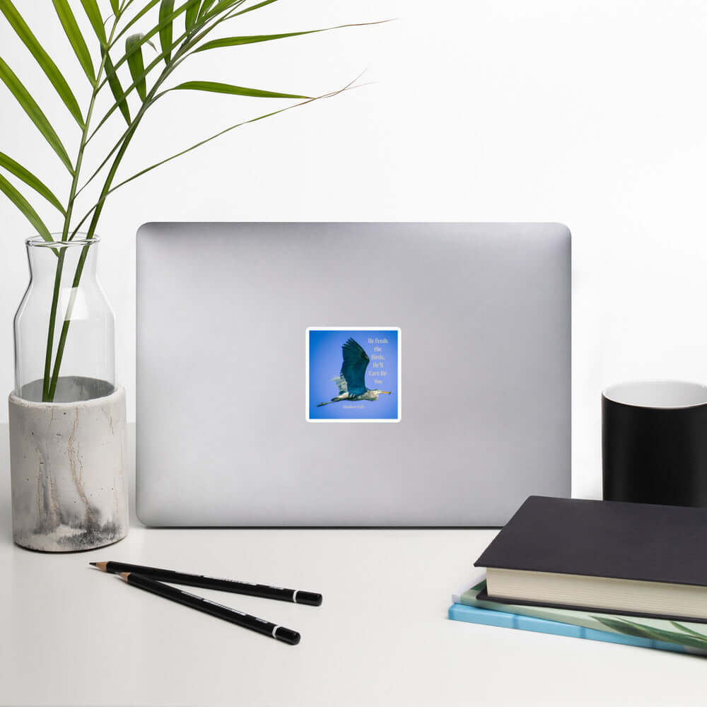 Matthew 6:26 Graceful Heron, He'll Care for You Kiss-Cut Sticker Stationery