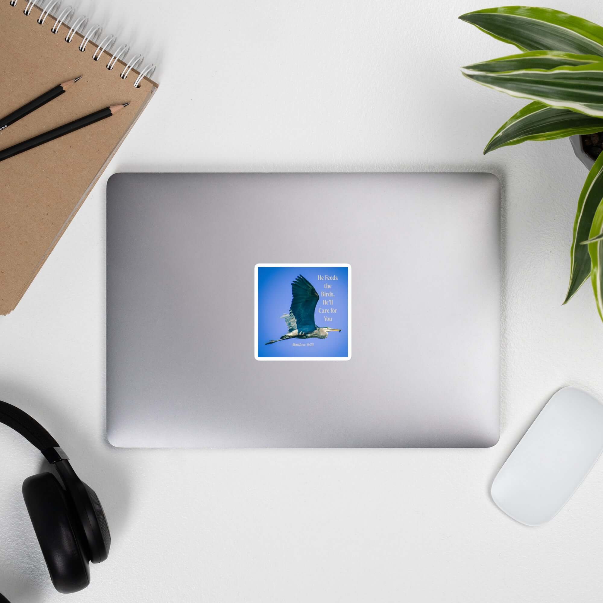 Matthew 6:26 Graceful Heron, He'll Care for You Kiss-Cut Sticker Stationery