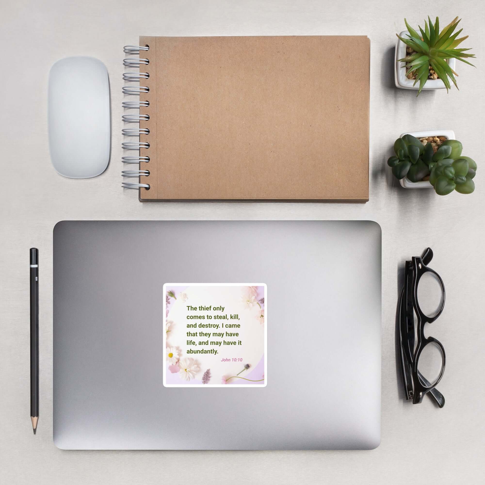 John 10:10 Bible Verse, Abundant Life Kiss-Cut Sticker Stationery 4″×4″