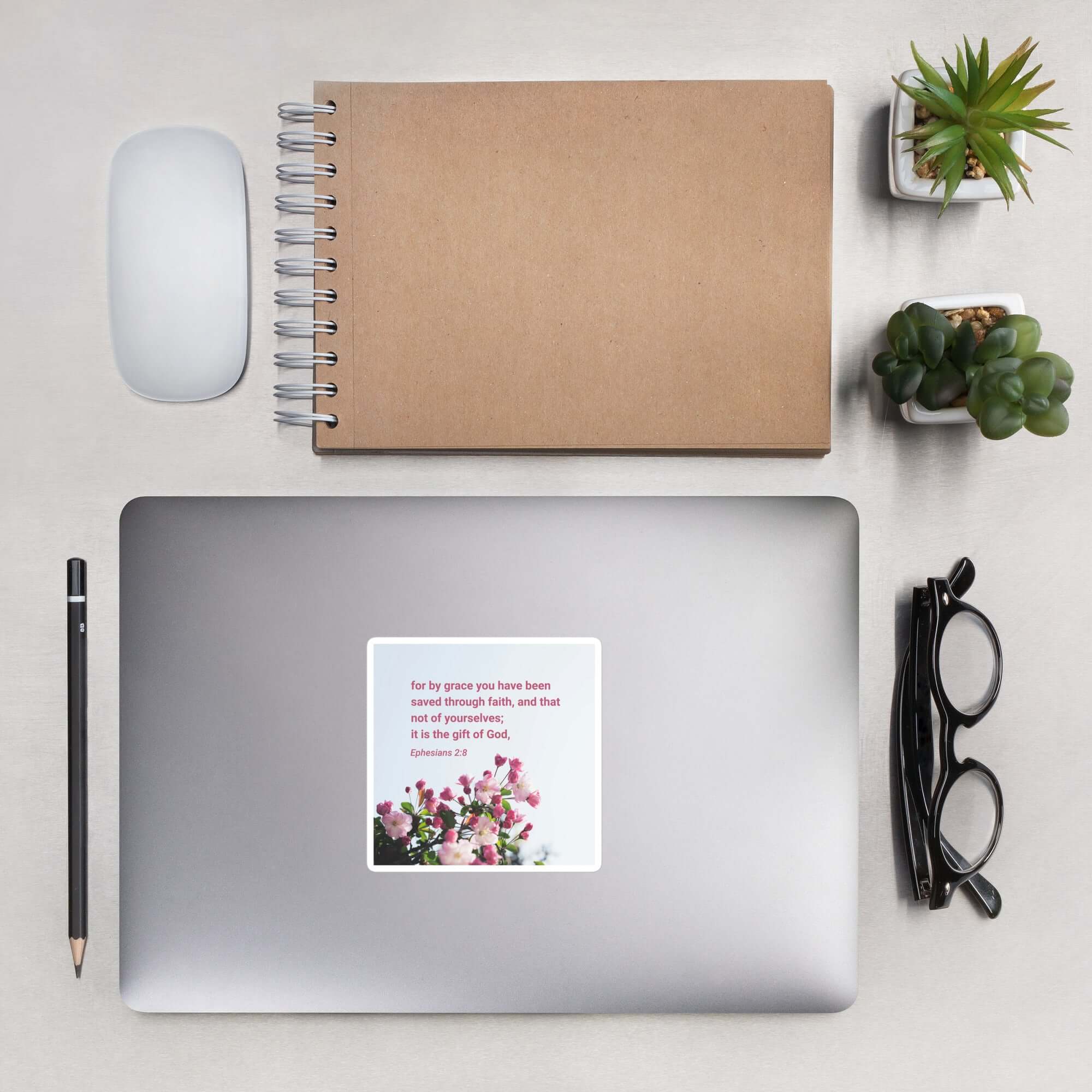 Ephesians 2:8 Bible Verse, saved through faith Kiss-Cut Sticker Stationery 4″×4″