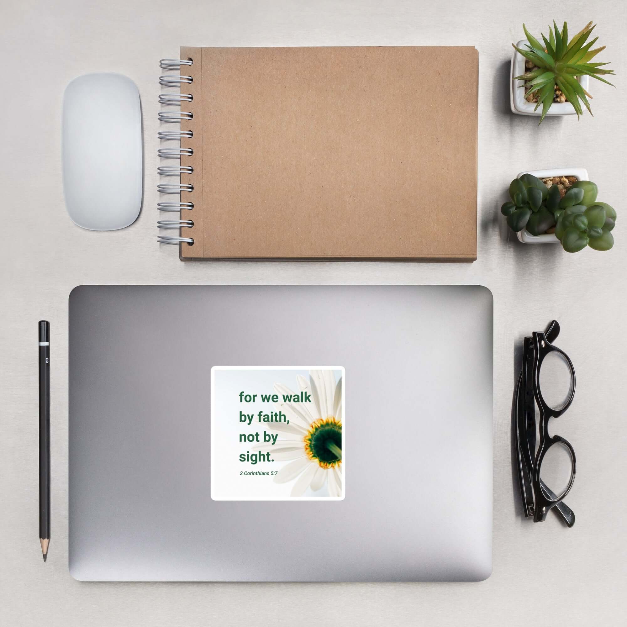 2 Corinthians 5:7 Bible Verse, for we walk by faith Kiss-Cut Sticker Stationery 4″×4″