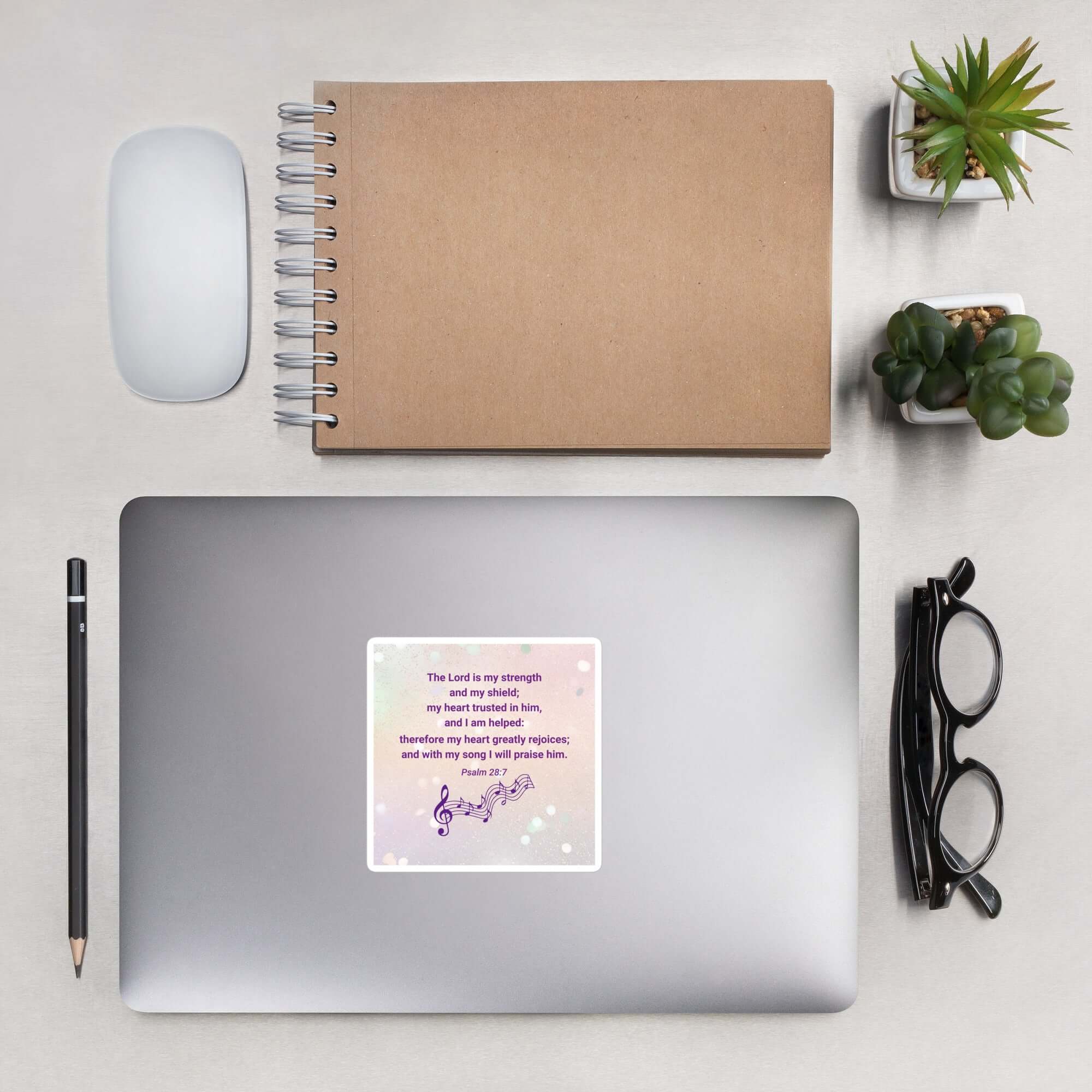 Psalm 28:7 Bible Verse, I will praise Him Kiss-Cut Sticker Stationery 4″×4″