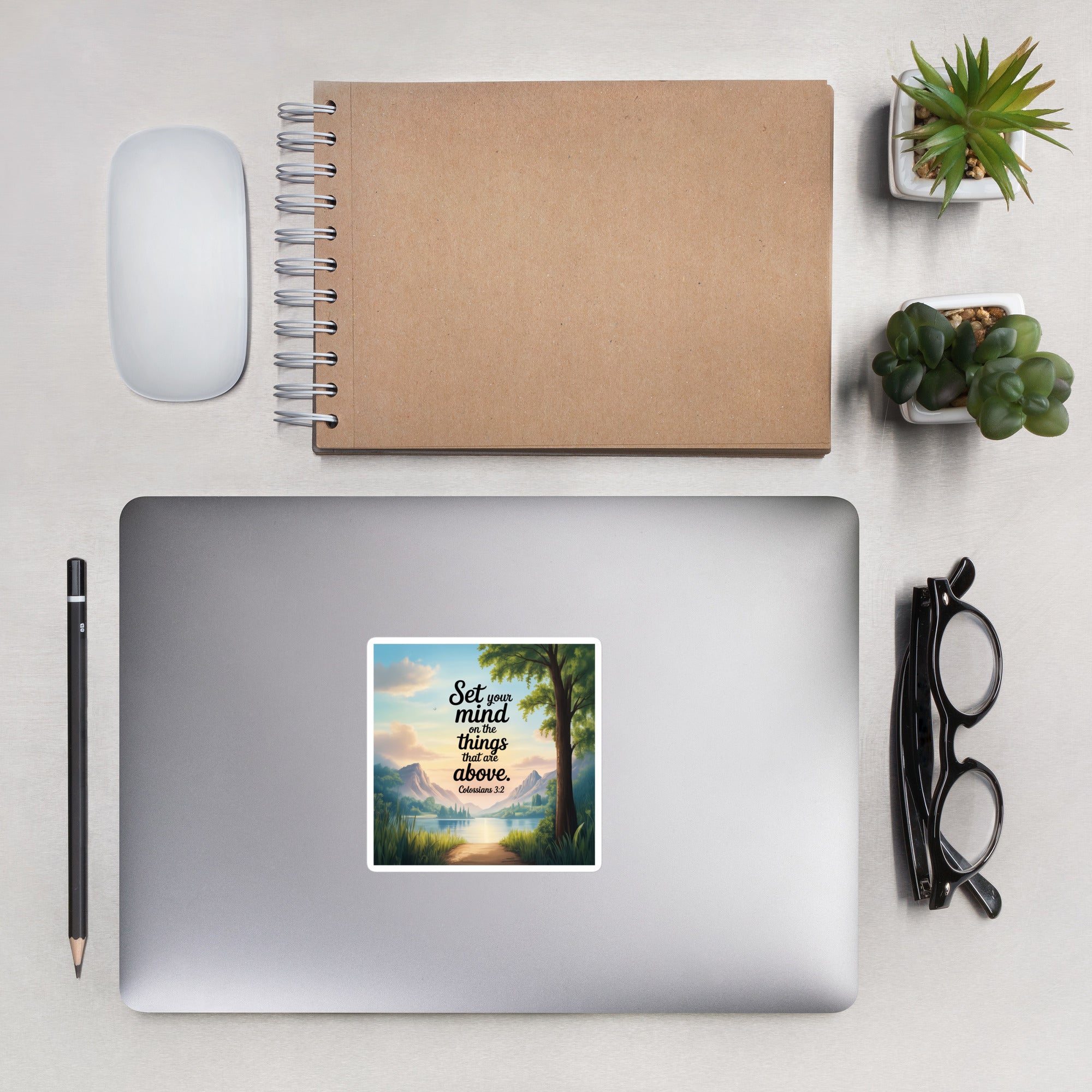 Colossians 3:2 Bible Verse Set Kiss-Cut Sticker 4″×4″