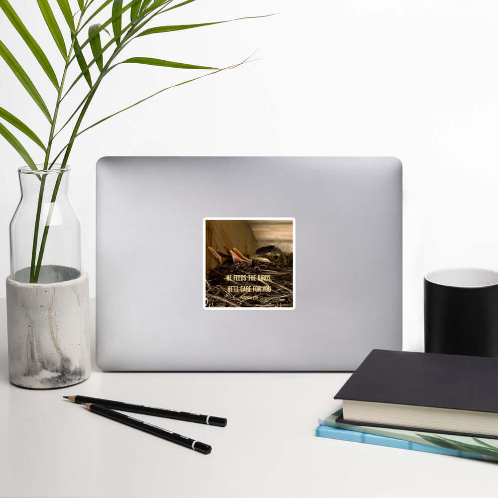 Matthew 6:26 Baby Robins, He'll Care for You Kiss-Cut Sticker Stationery