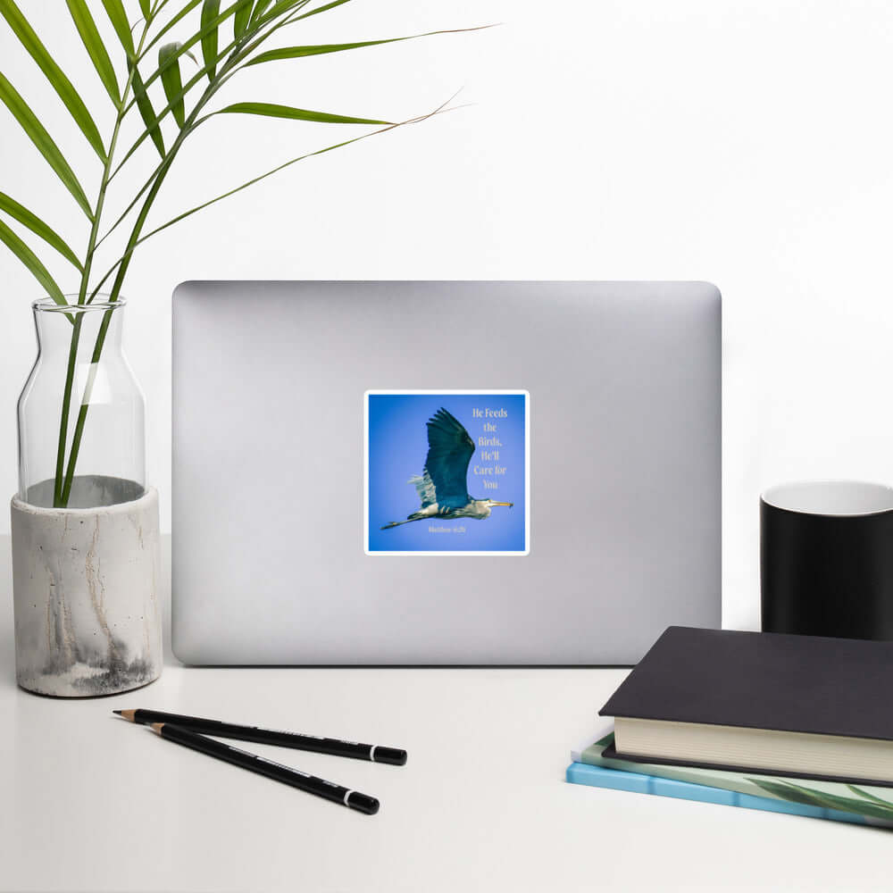 Matthew 6:26 Graceful Heron, He'll Care for You Kiss-Cut Sticker Stationery