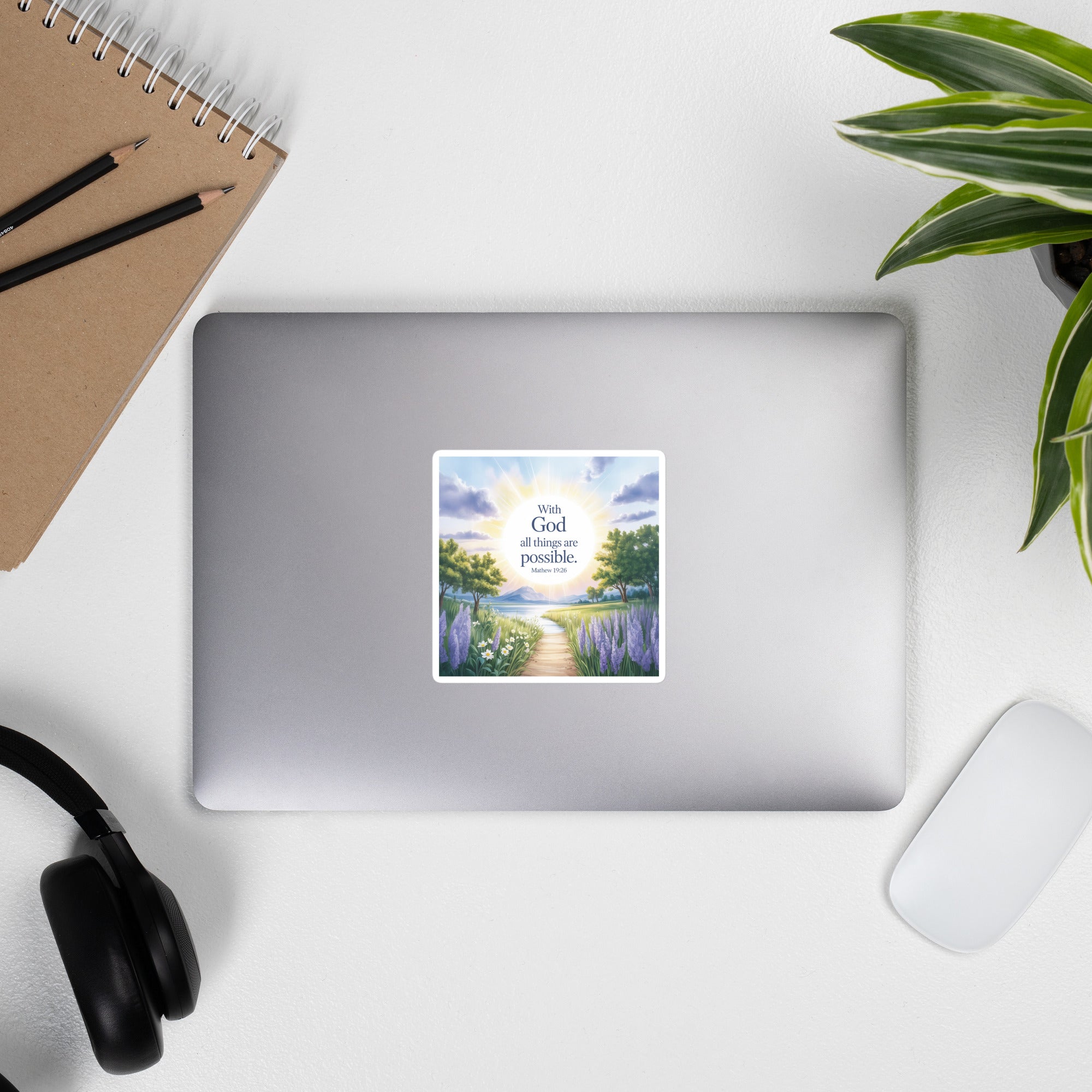 Matthew 19:26 Bible Verse Looking at Kiss-Cut Sticker