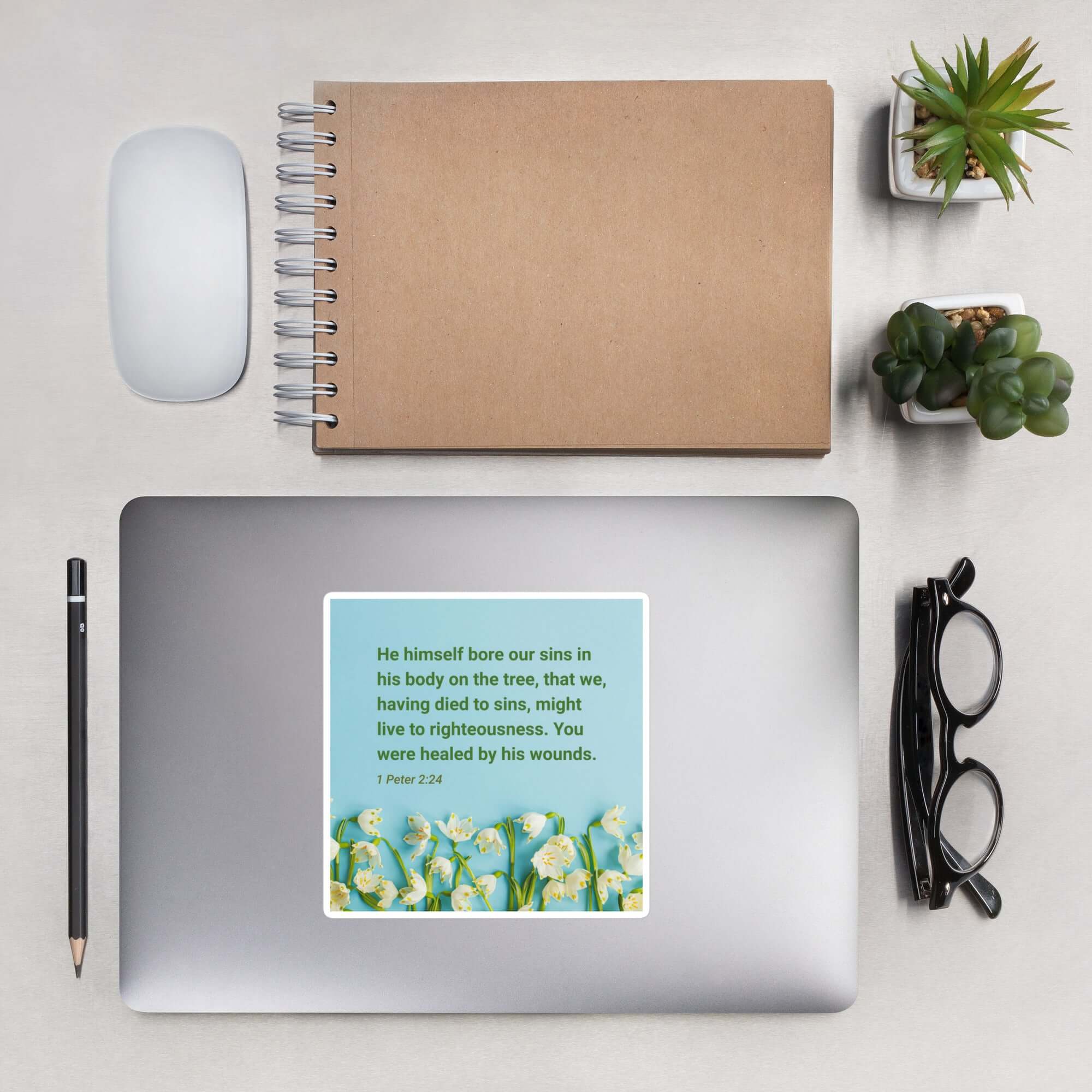 1 Peter 2:24 Bible Verse, healed by His wounds Kiss-Cut Sticker Stationery 5.5″×5.5″