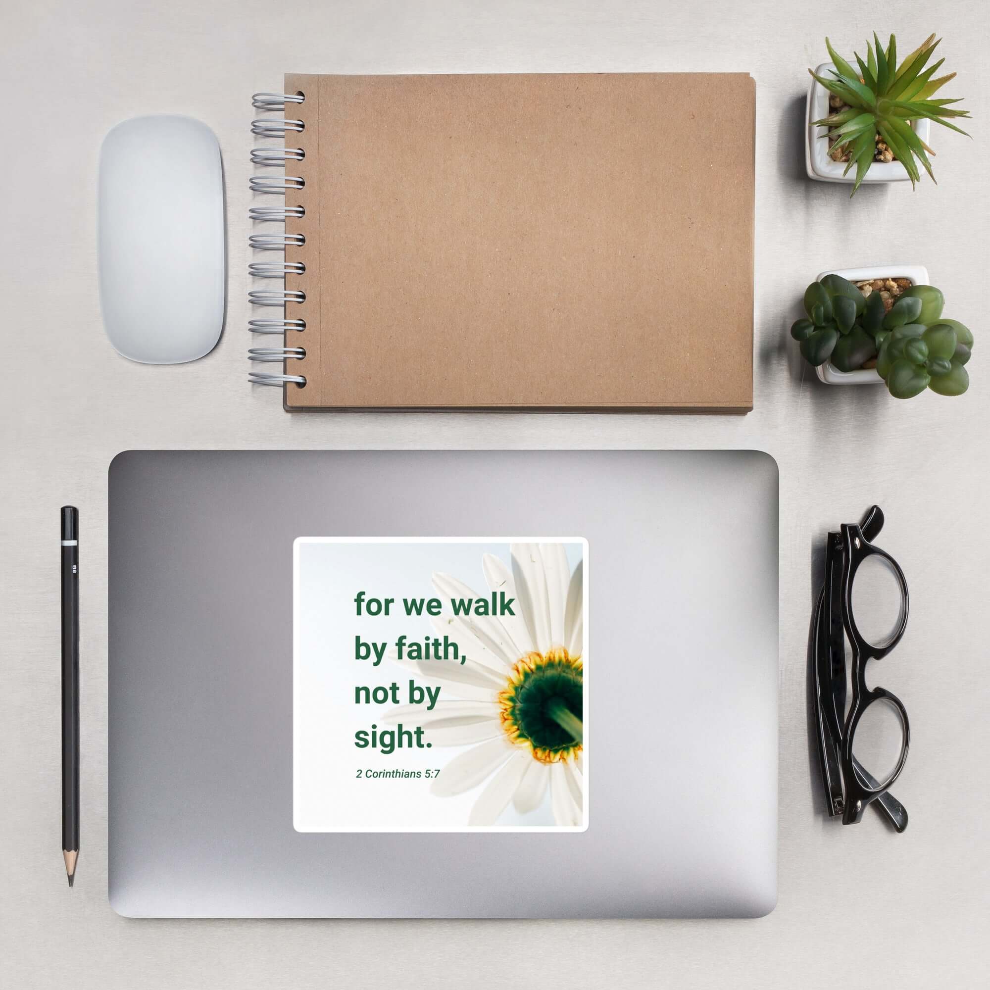 2 Corinthians 5:7 Bible Verse, for we walk by faith Kiss-Cut Sticker Stationery 5.5″×5.5″