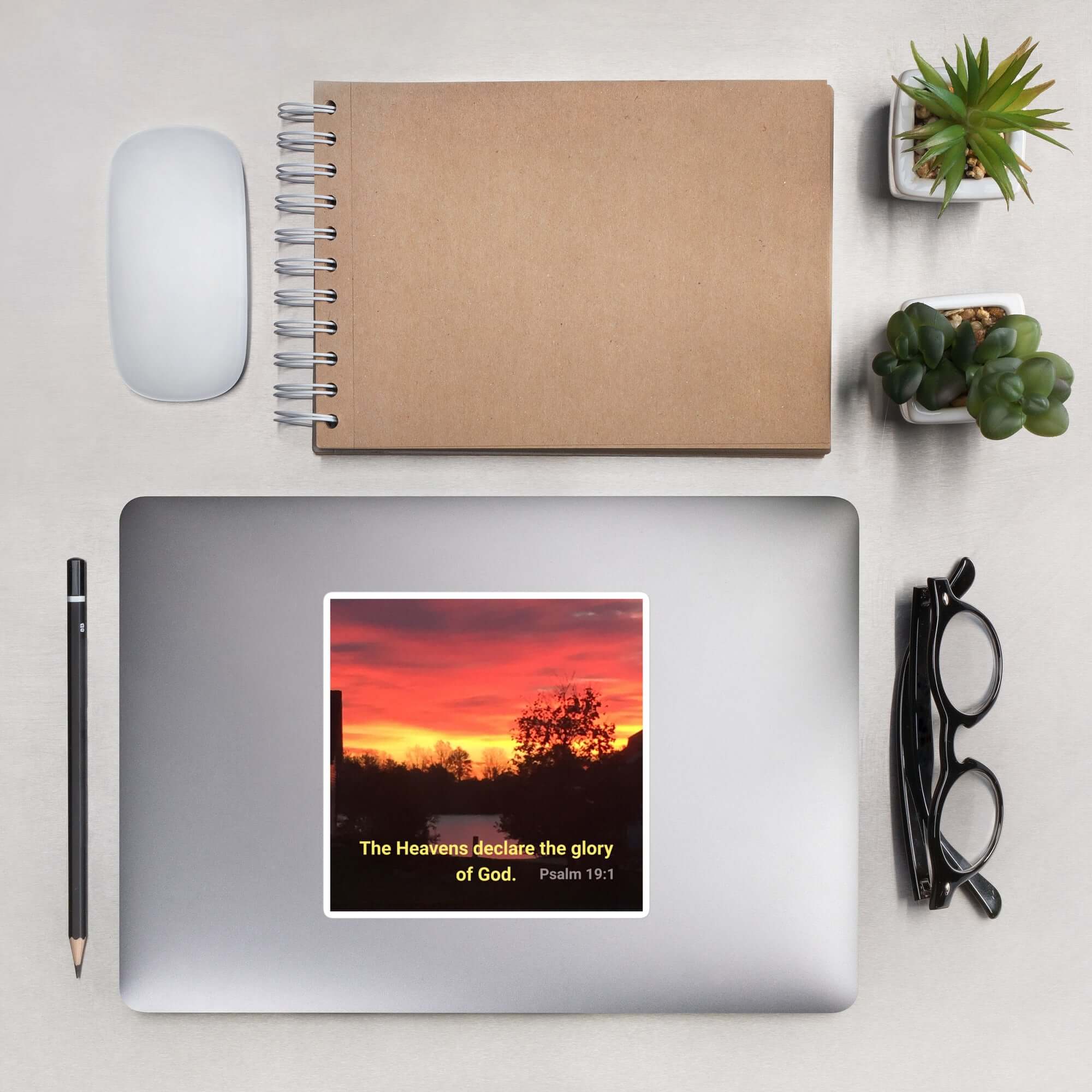 Psalm 19:1 Bible Verse, Sunset Glory Kiss-Cut Sticker Stationery 5.5″×5.5″