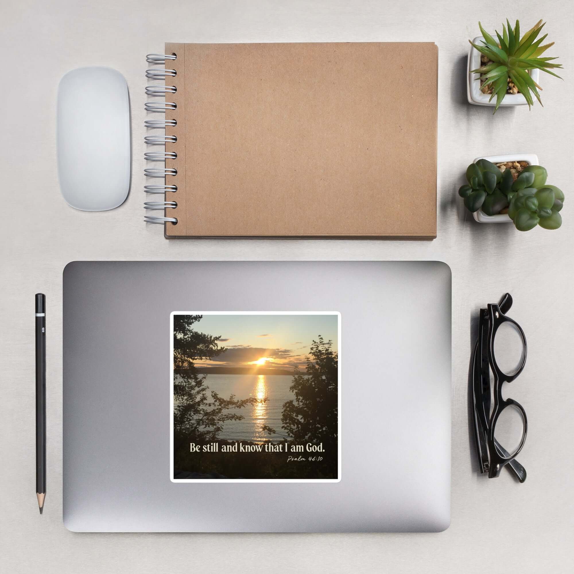 Psalm 46:10 Bible Verse, Sunset Glory Kiss-Cut Sticker Stationery 5.5″×5.5″
