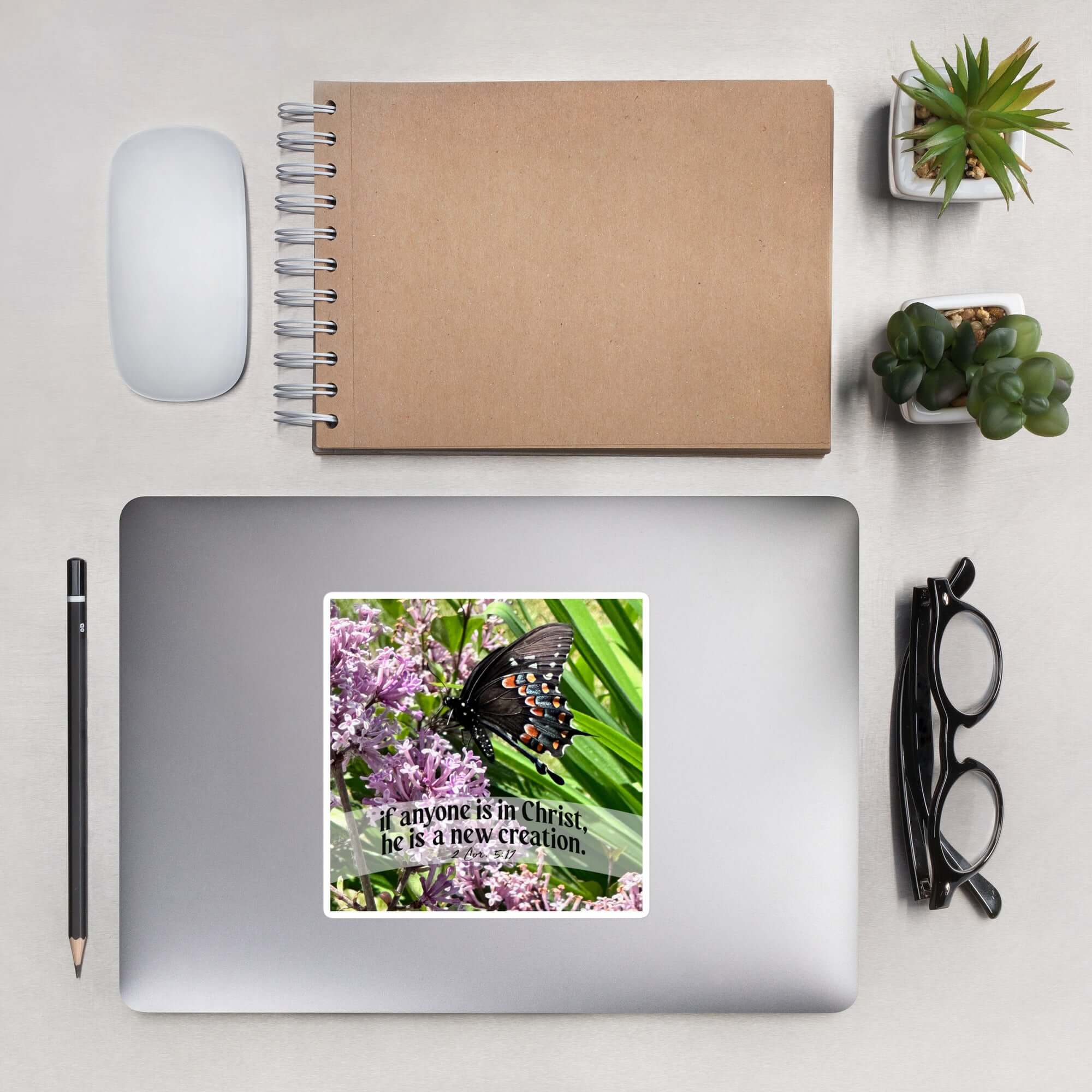 2 Corinthians 5:17 Bible Verse, Butterfly Kiss-Cut Sticker Stationery 5.5″×5.5″