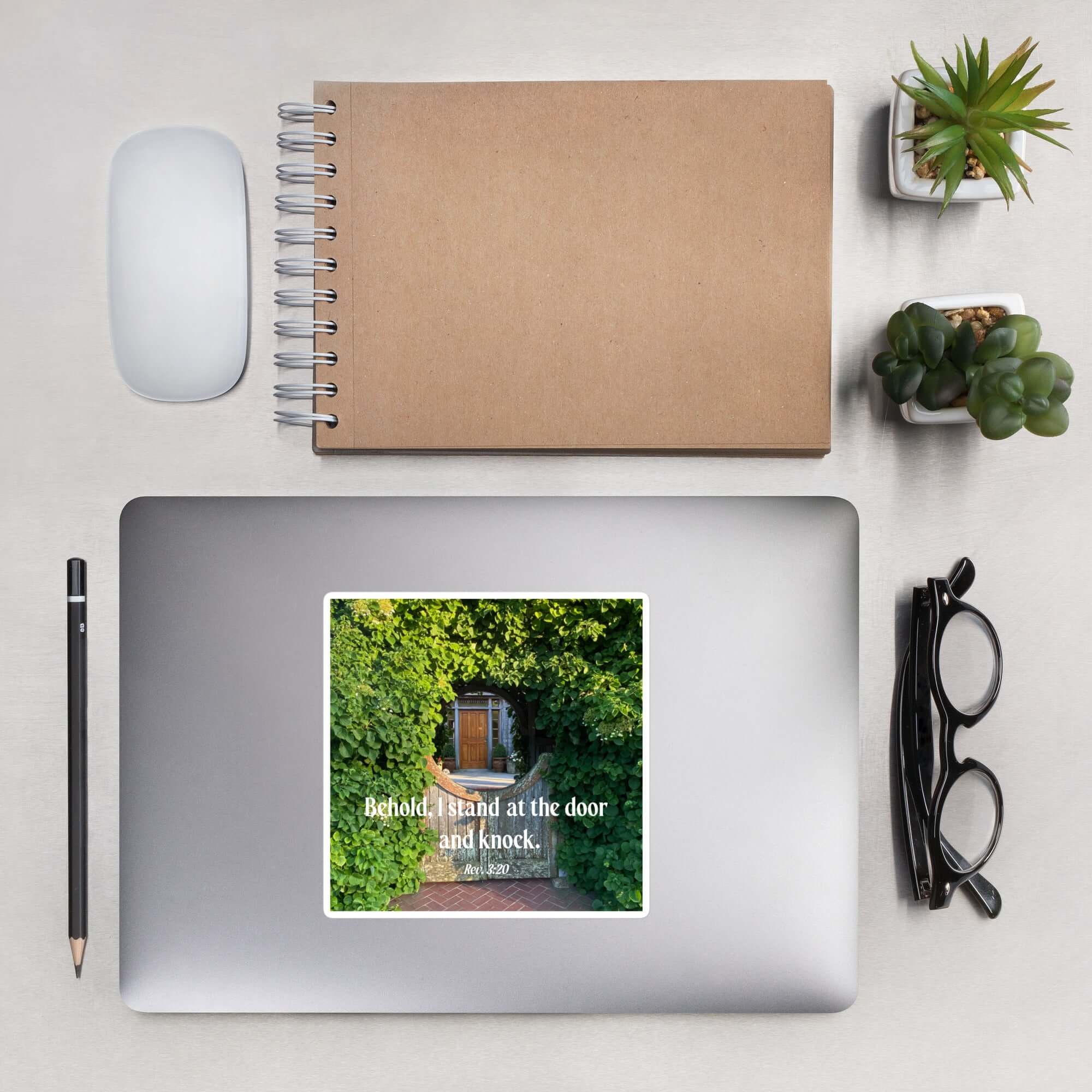 Revelation 3:20 Bible Verse, Garden Doorway Kiss-Cut Sticker Stationery 5.5″×5.5″