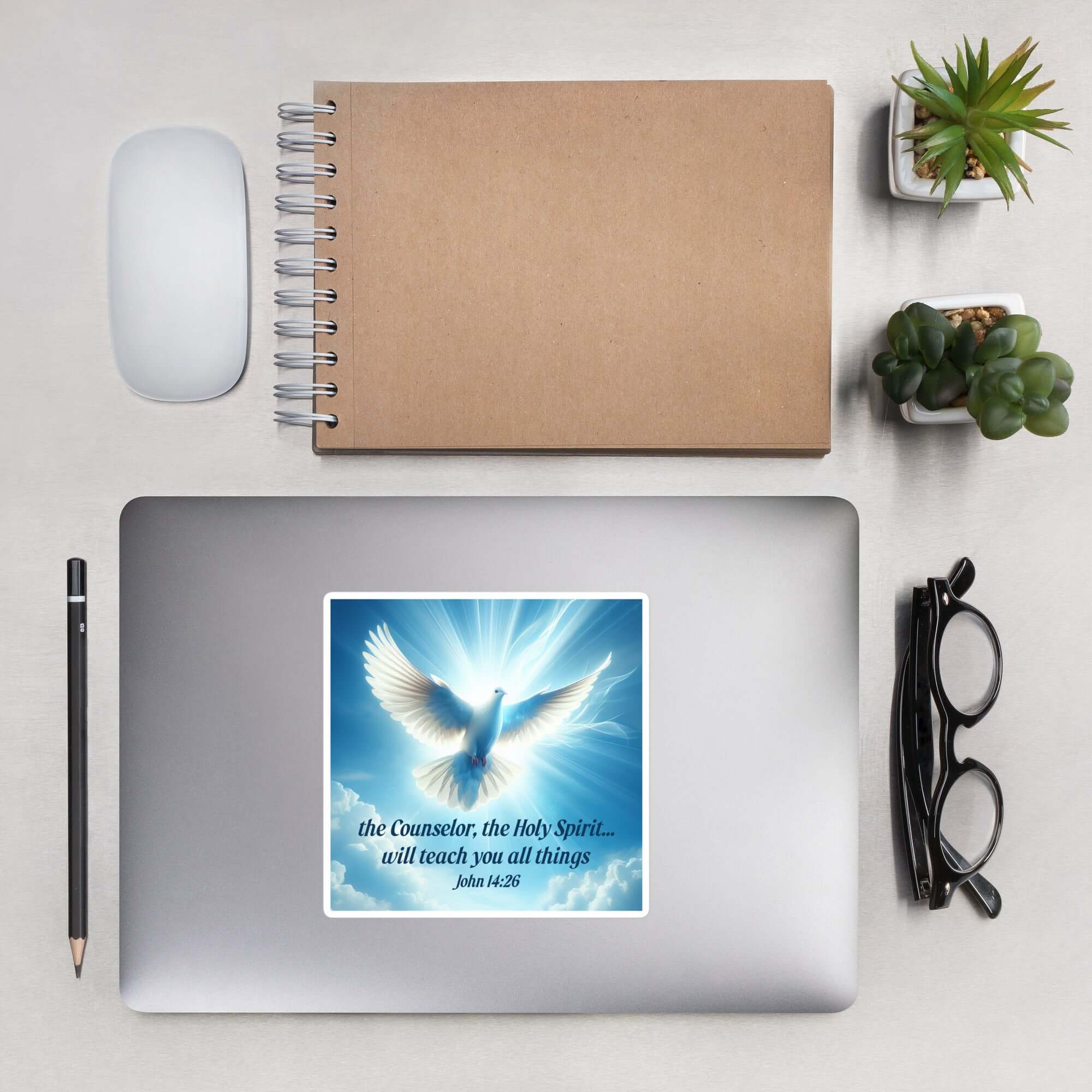 John 14:26 Bible Verse, Holy Spirit Dove Kiss-Cut Sticker Stationery 5.5″×5.5″