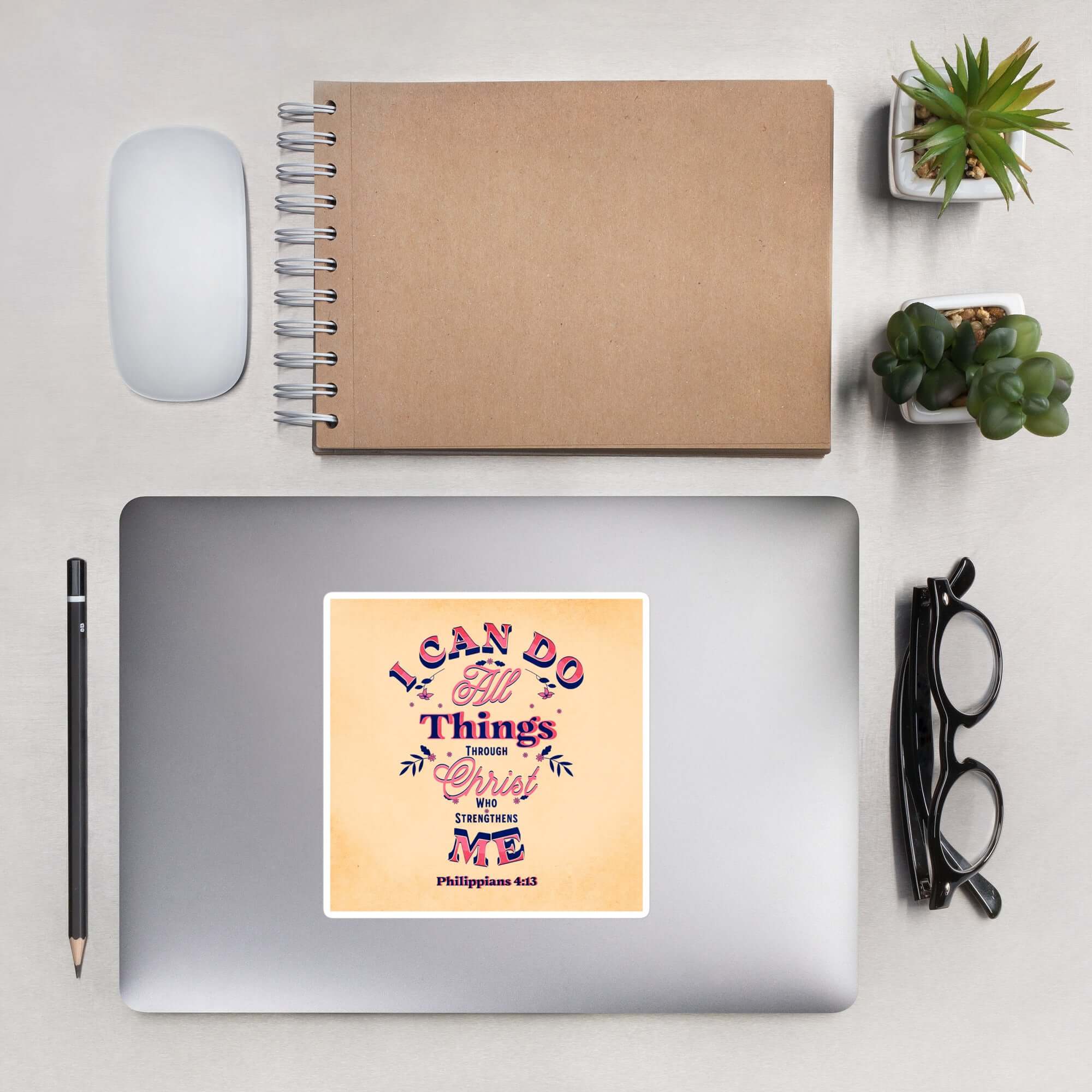 Philippians 4:13 Bible Verse, Christ Strengthens Me Kiss-Cut Sticker Stationery 5.5″×5.5″