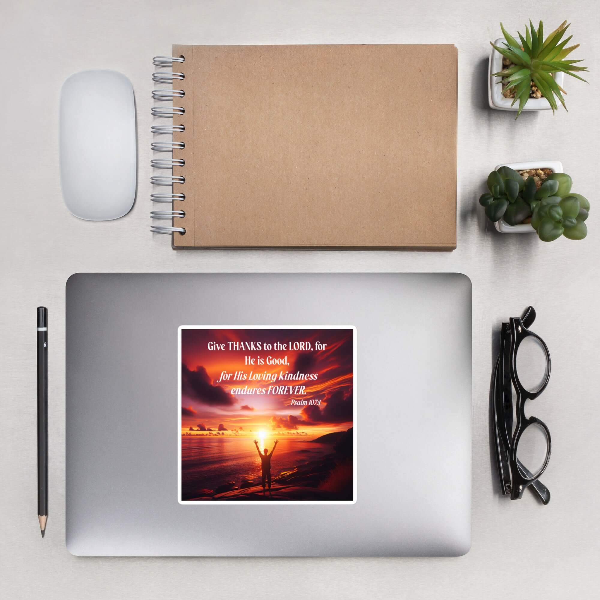 Psalm 107:1 Bible Verse, Give Thanks to the Lord Kiss-Cut Sticker Stationery 5.5″×5.5″