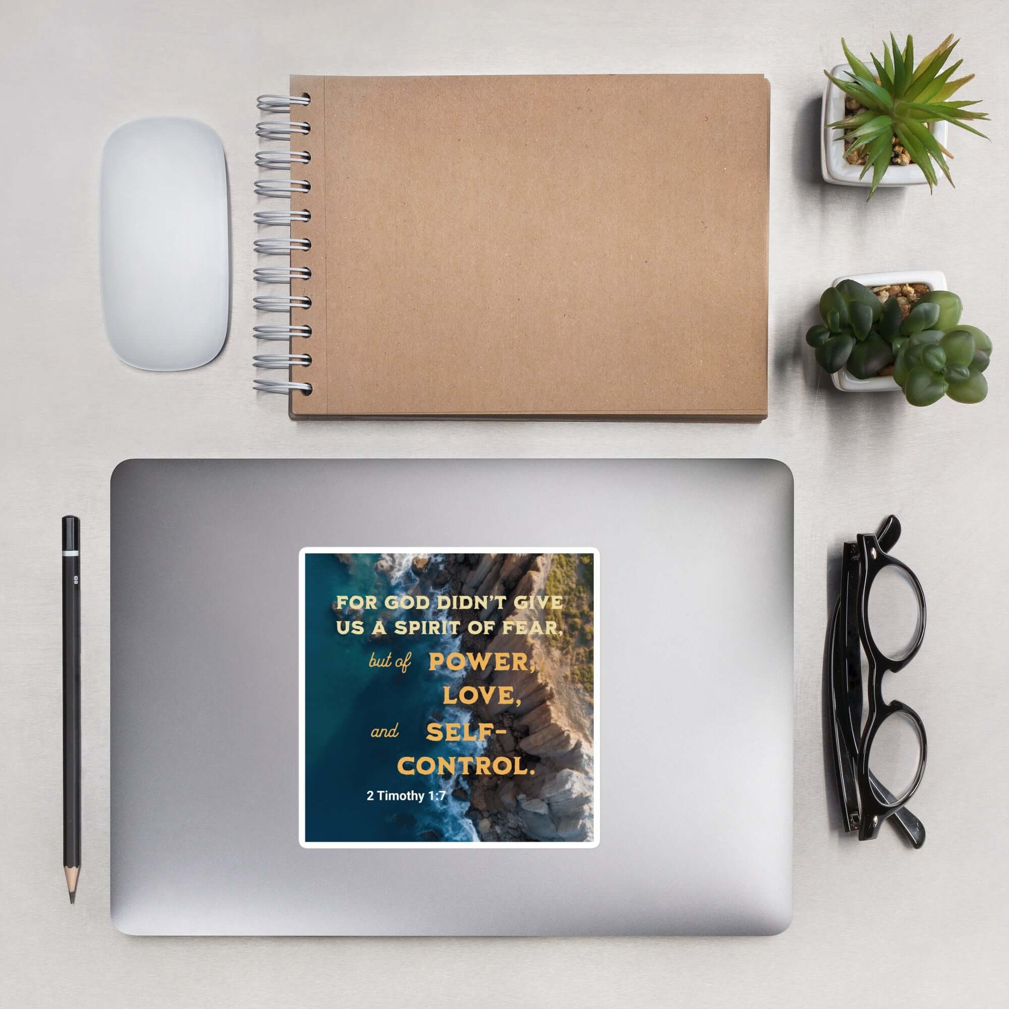 2 Timothy 1:7 Bible Verse, Power, Love, Self-Control Kiss-Cut Sticker Stationery 5.5″×5.5″