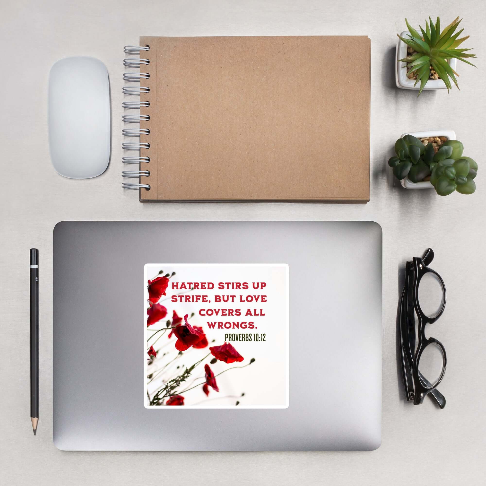 Proverbs 10:12 Bible Verse, Love Covers All Kiss-Cut Sticker Stationery 5.5″×5.5″