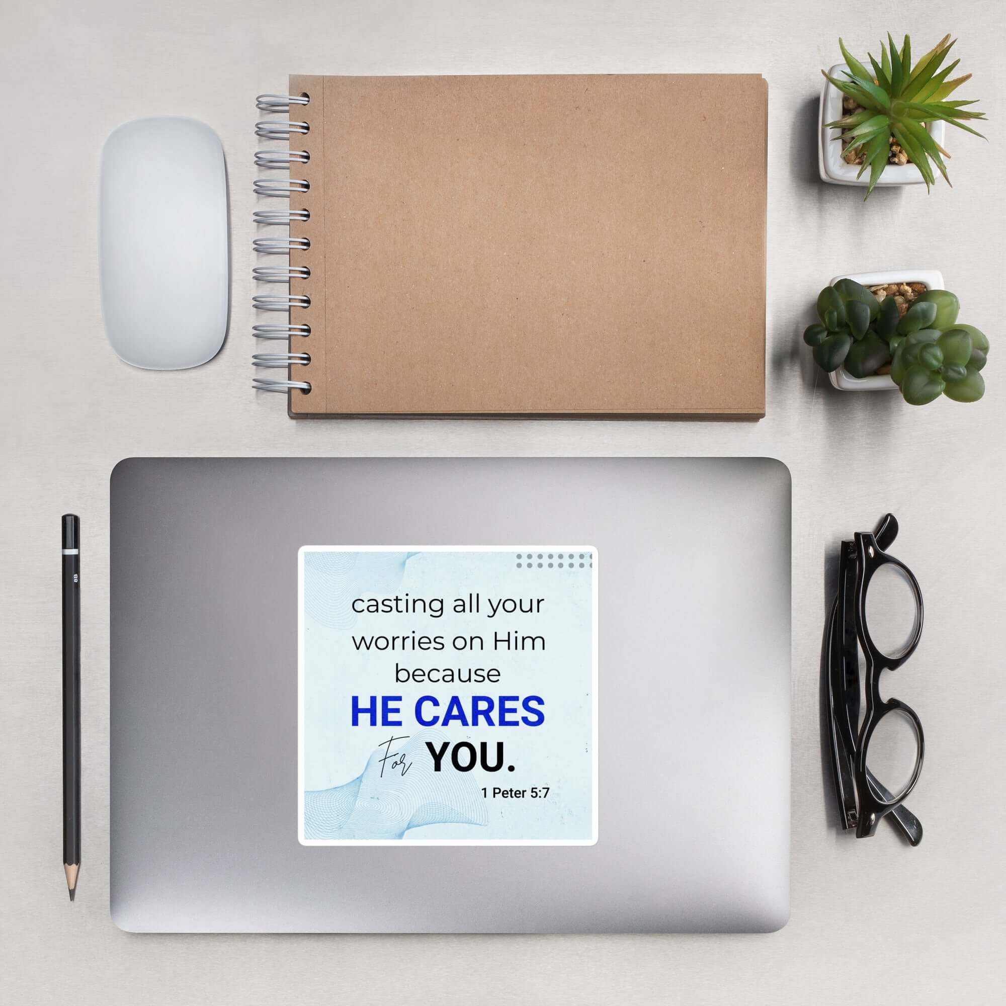 1 Peter 5:7 Bible Verse, casting all your worries on Him Kiss-Cut Sticker Stationery 5.5″×5.5″