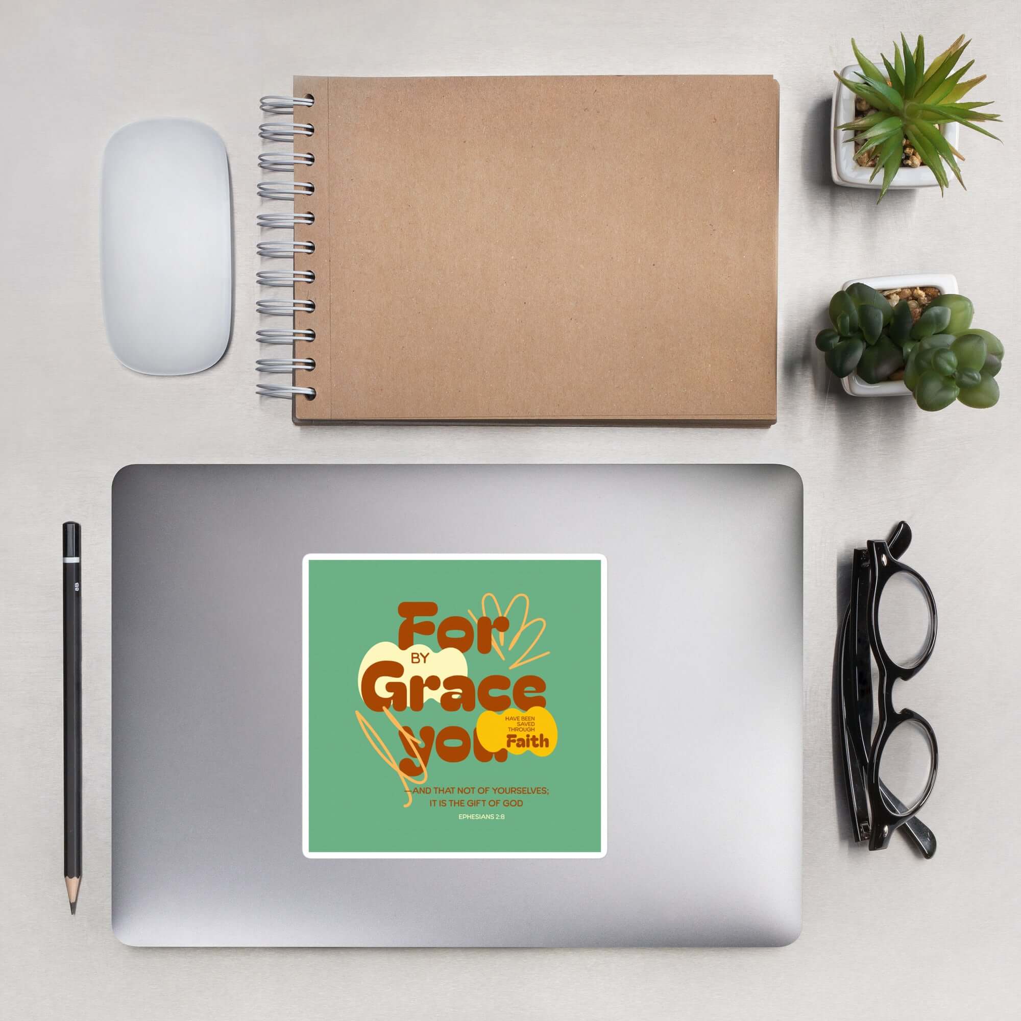 Ephesians 2:8 Bible Verse, for by grace Kiss-Cut Sticker Stationery 5.5″×5.5″