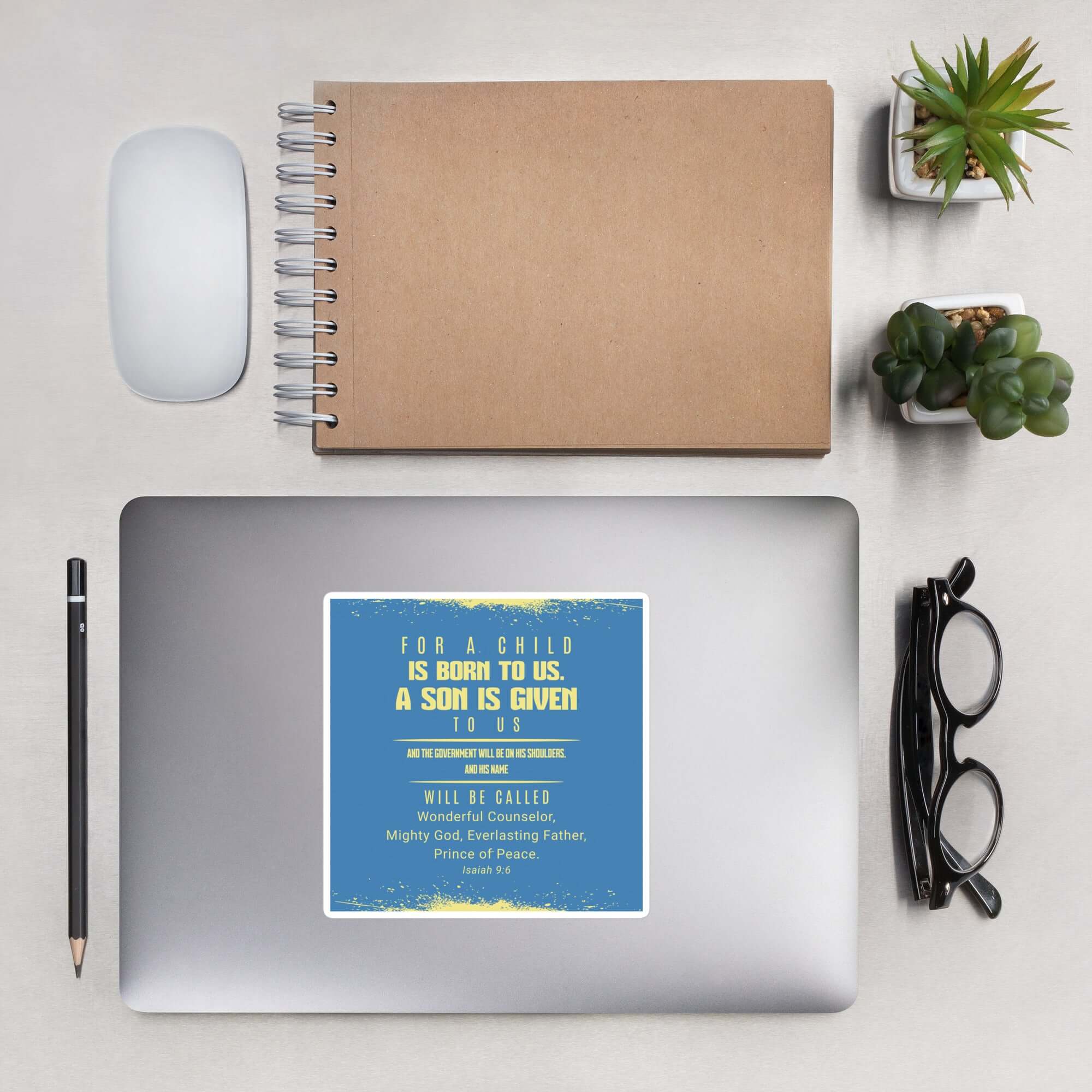 Isaiah 9:6 Bible Verse, Mighty God Kiss-Cut Sticker Stationery 5.5″×5.5″
