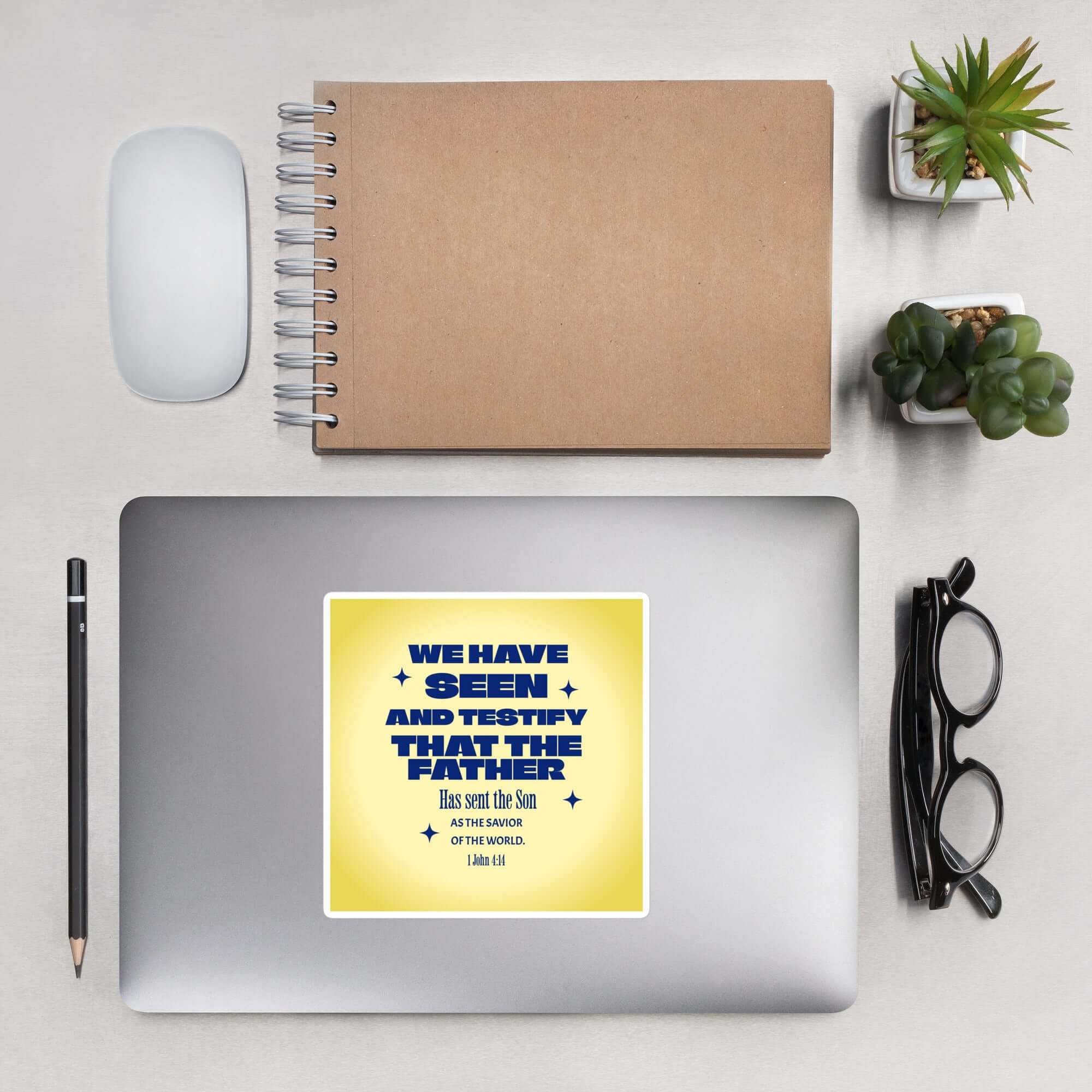 1 John 4:14 Bible Verse, Savior of the world Kiss-Cut Sticker Stationery 5.5″×5.5″