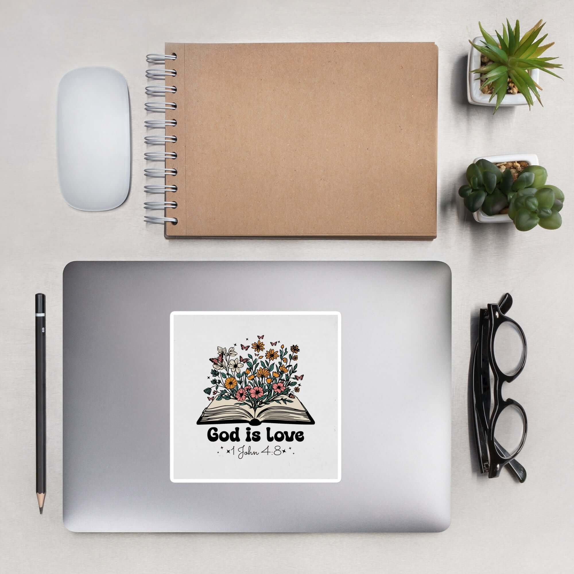 1 John 4:8 Bible Verse, God is Love Kiss-Cut Sticker Stationery 5.5″×5.5″