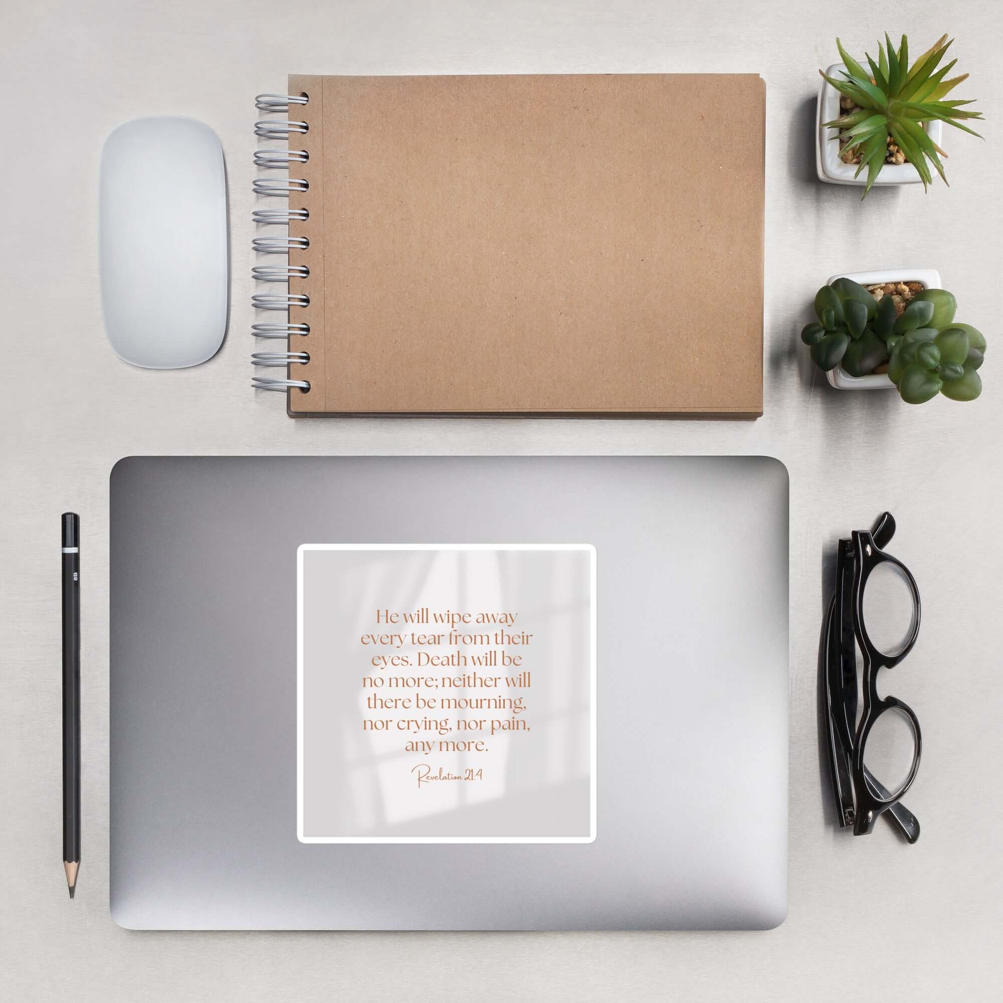 Revelation 21:4 Bible Verse, He will wipe Kiss-Cut Sticker Stationery 5.5″×5.5″